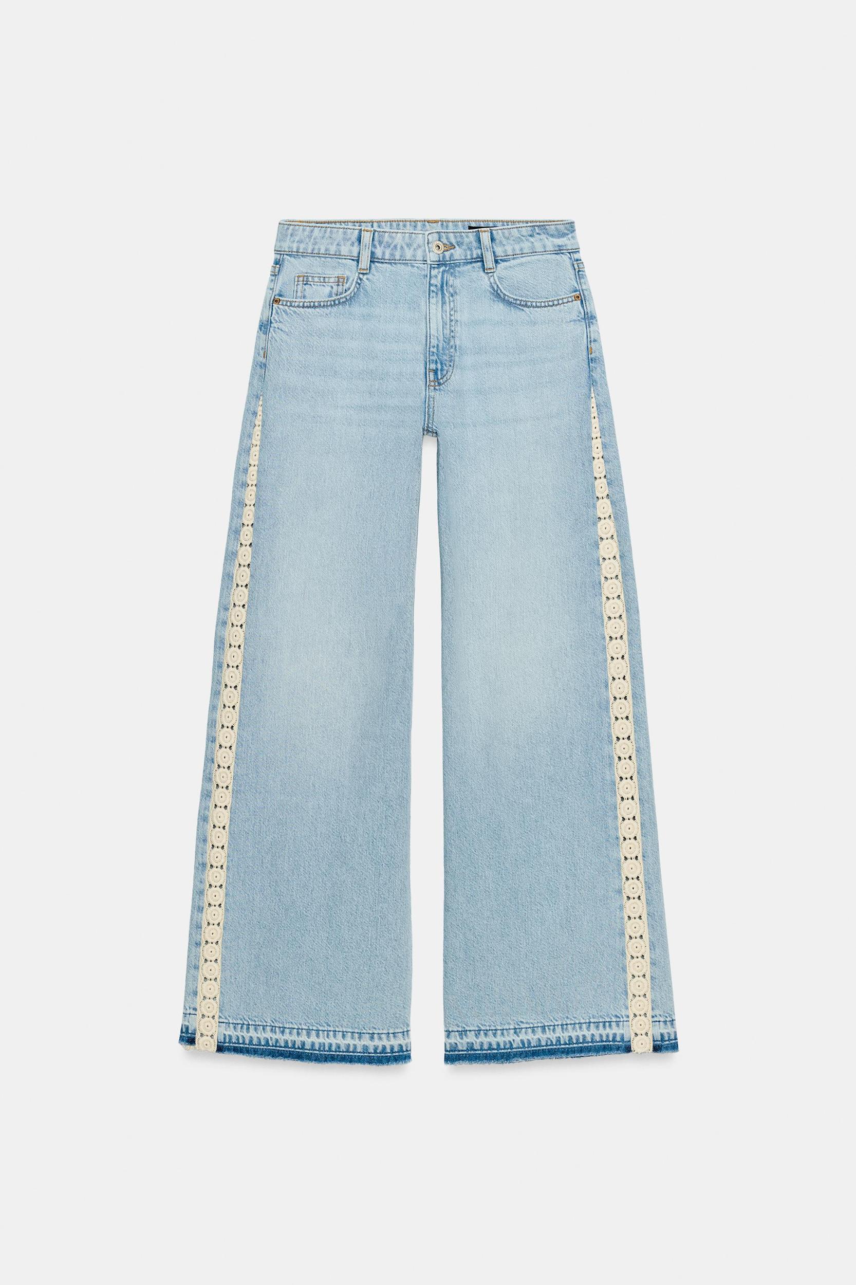 Z1975 HIGH WAIST WIDE LEG CROCHET COMBINED JEANS Product Image
