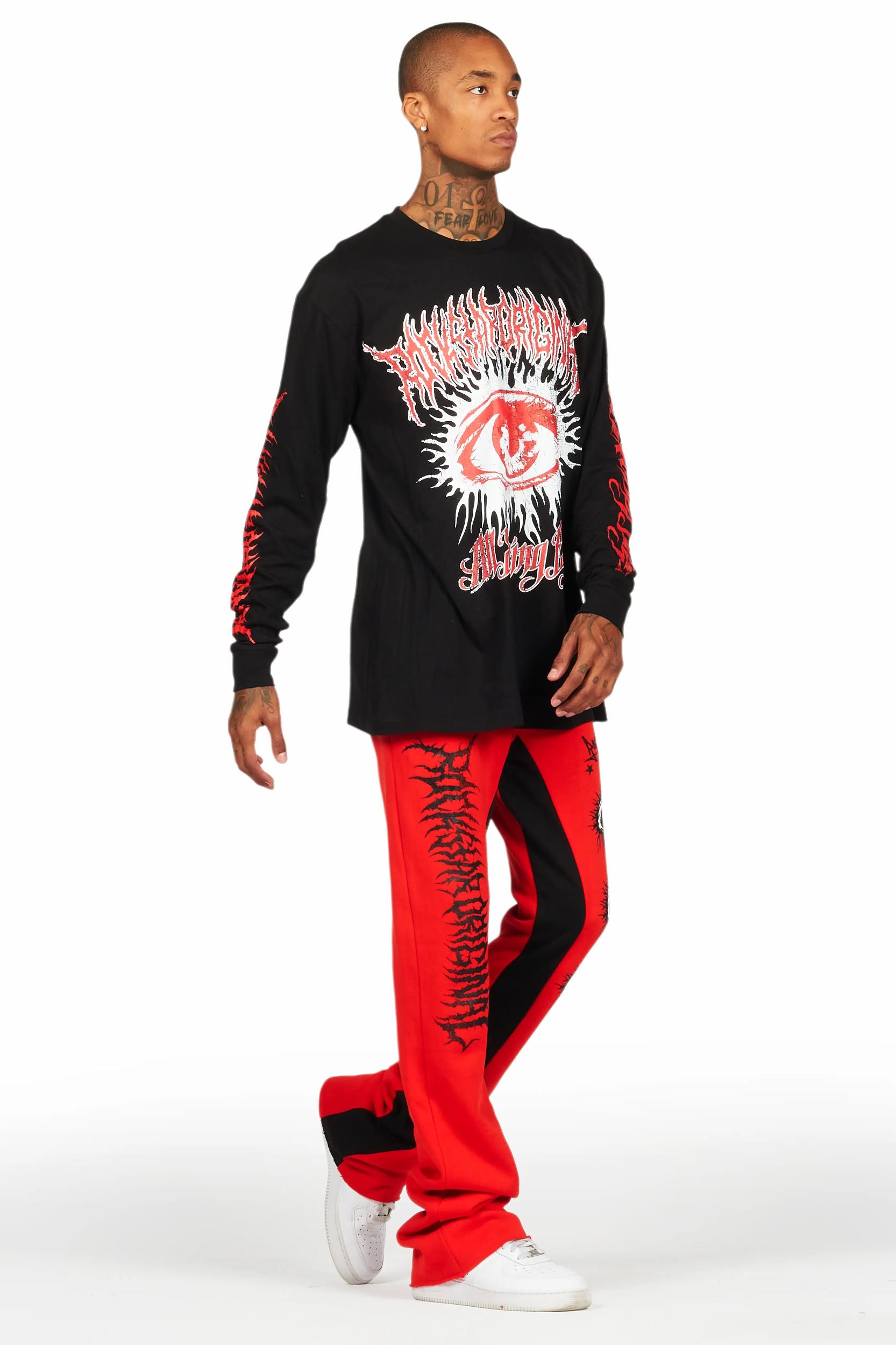 All Seeing Eyes Red/Black Long Sleeve T-Shirt/Baggy Pant Set Male Product Image