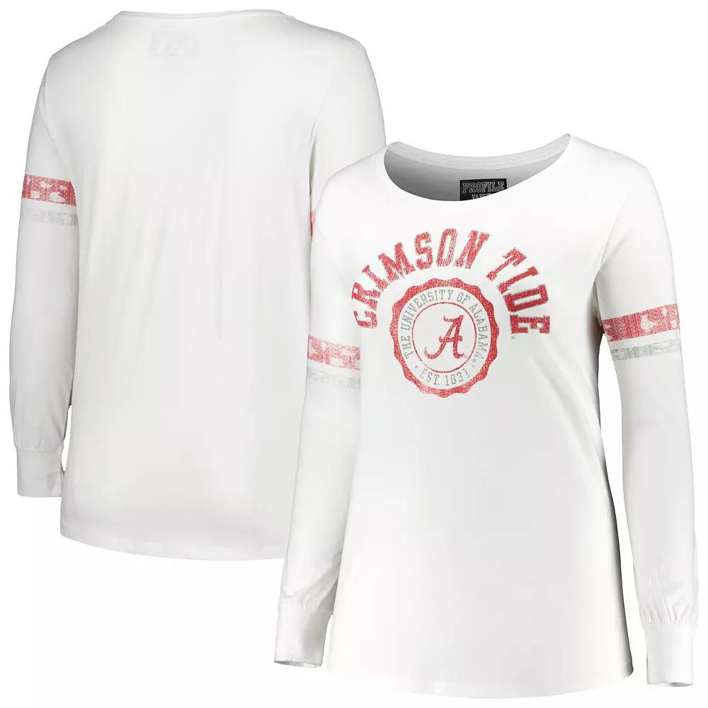 Women's White Alabama Crimson Tide Contrast Stripe Scoop Neck Long Sleeve T-Shirt, Size: 3XL Product Image