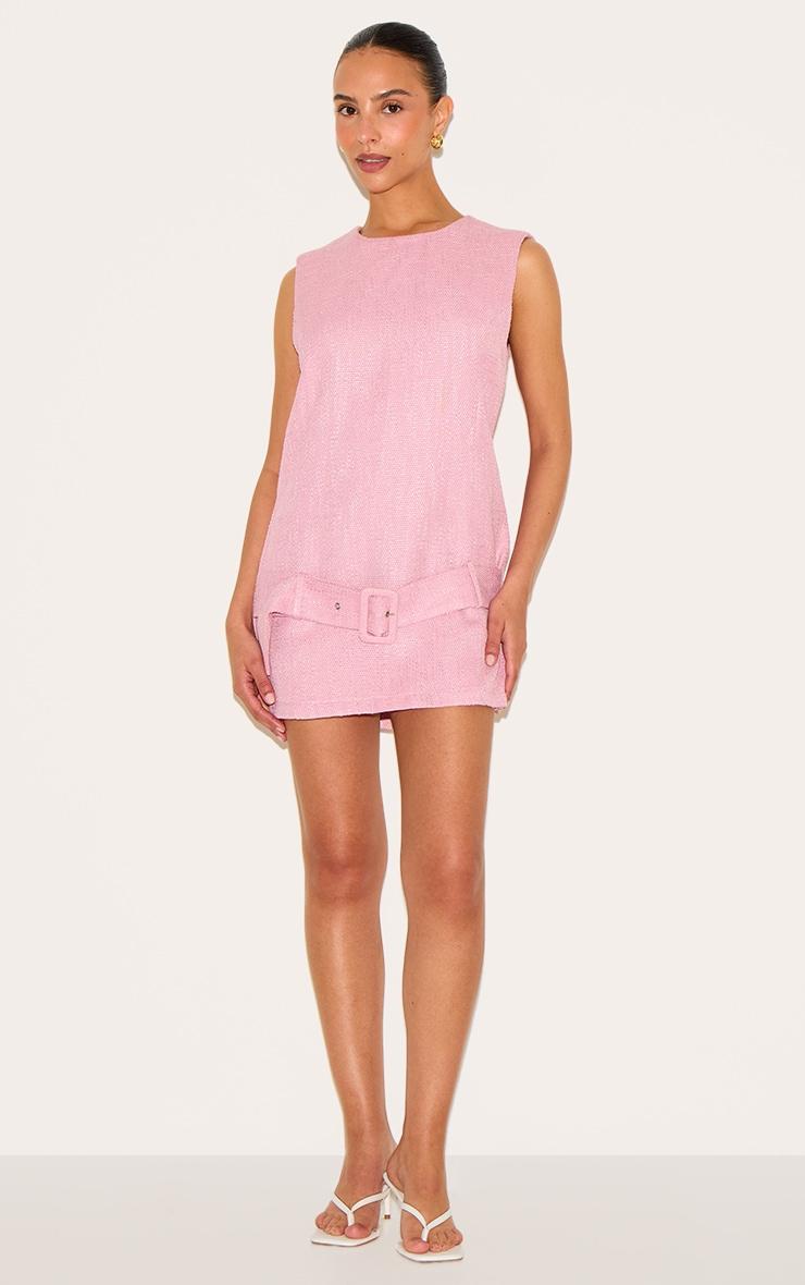 Petite Pale Rose Tweed Belted Shift Dress Product Image