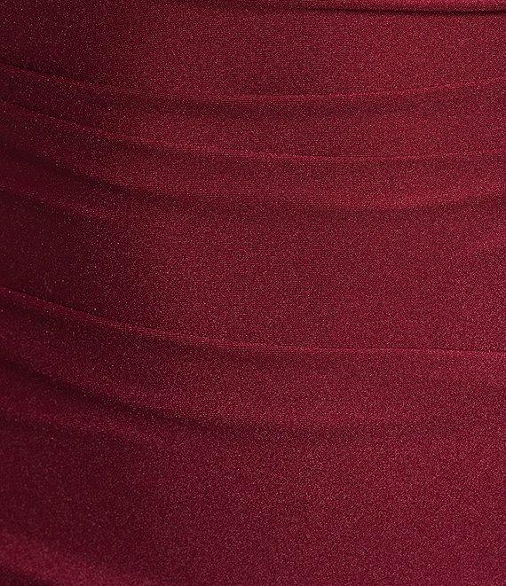 Midnight Doll Jersey Knit Satin V-Neck Sleeveless Rhinestone Strap Lace Up Back Side Slit Dress Product Image