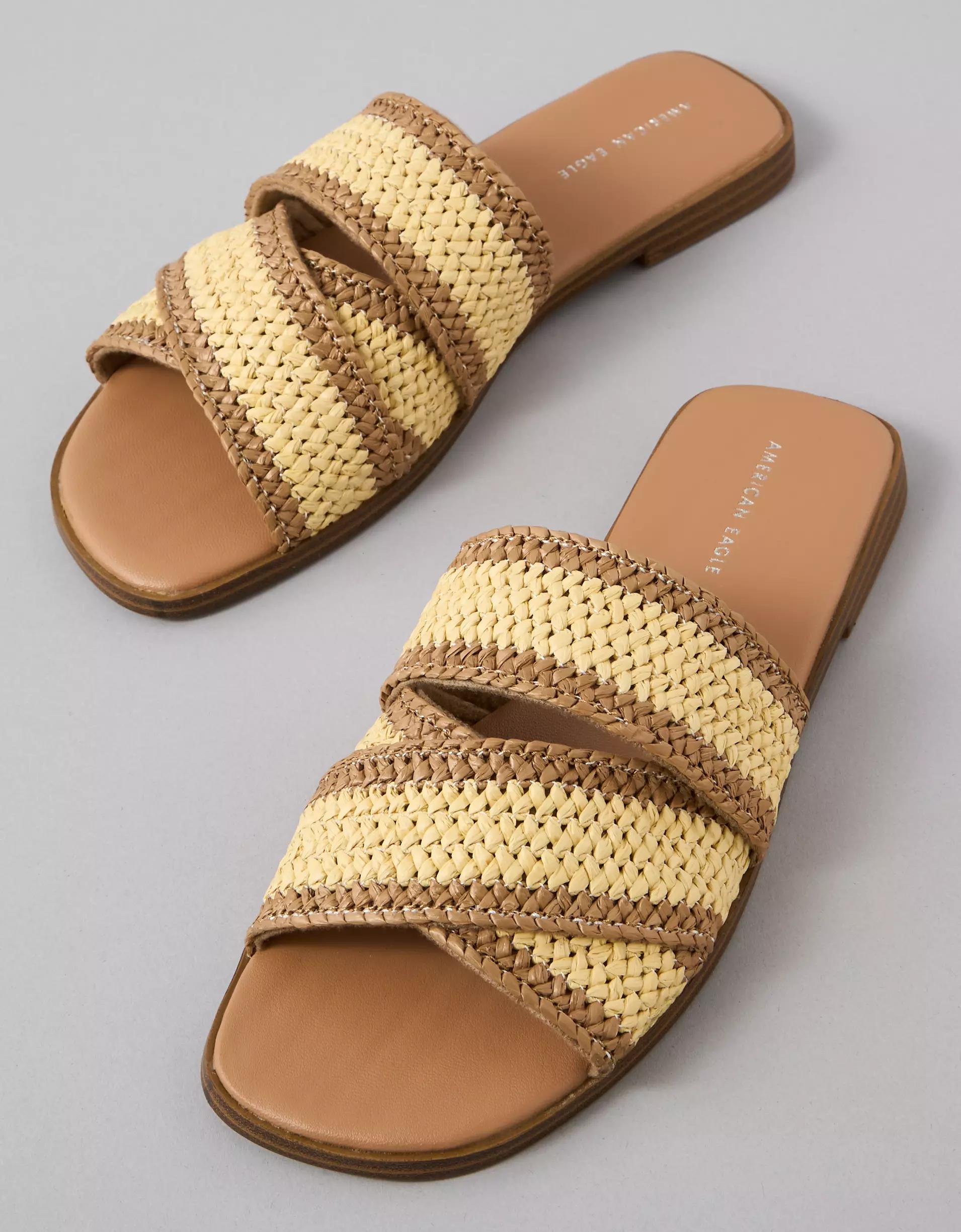 AE Two-Tone Raffia Slide Sandal Product Image
