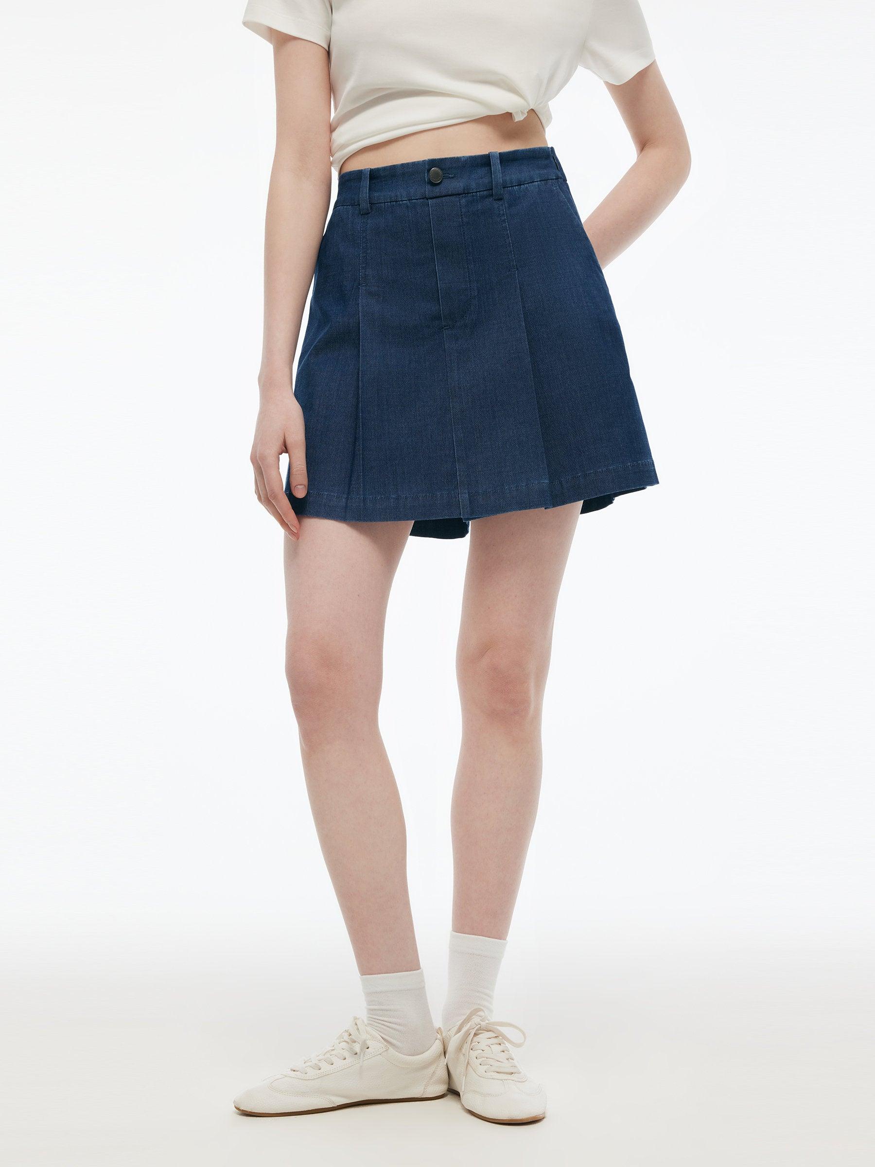 Denim A-Line Pleated Women Culottes Product Image