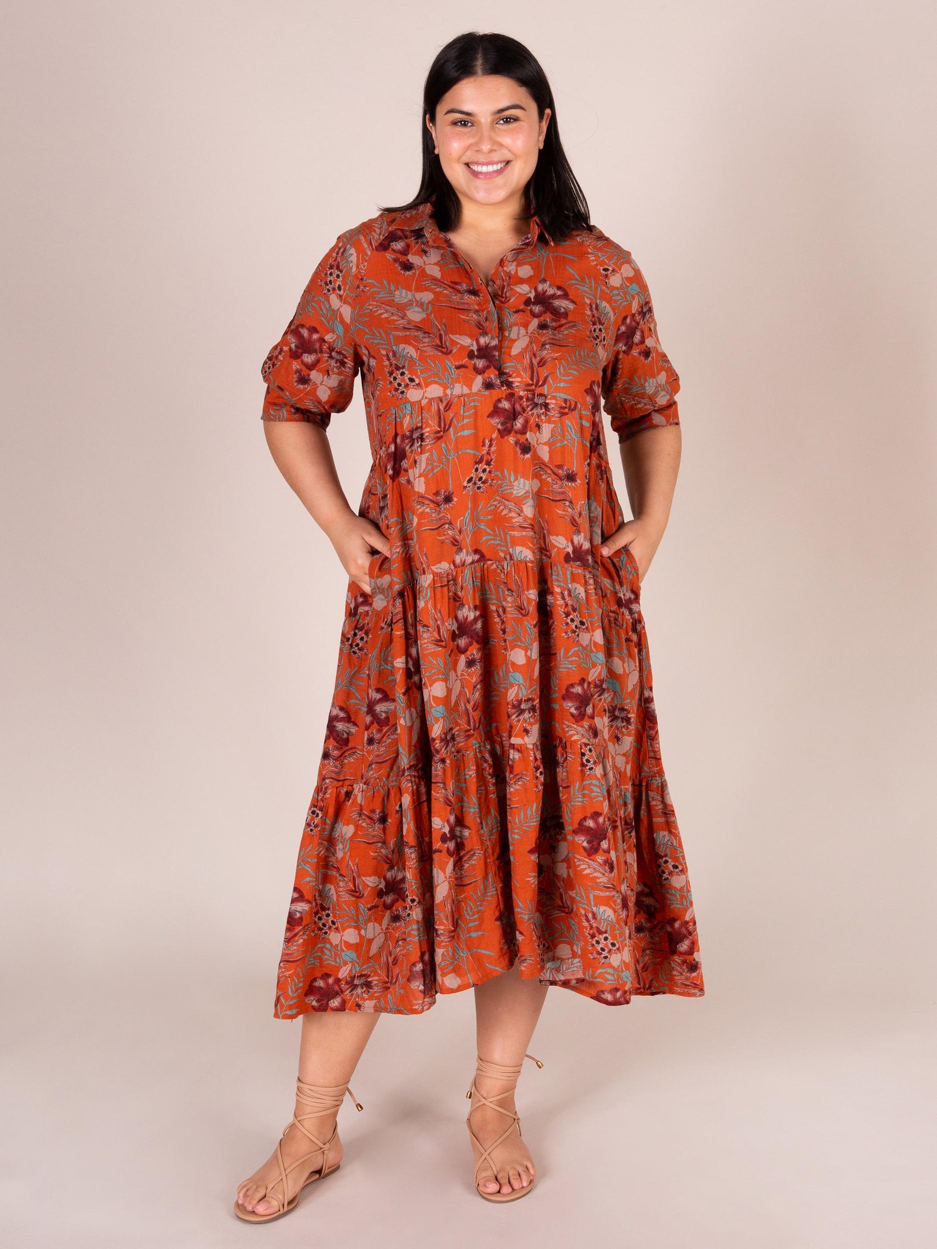 Rebecca Midi Dress - Orange Tropical Floral Product Image