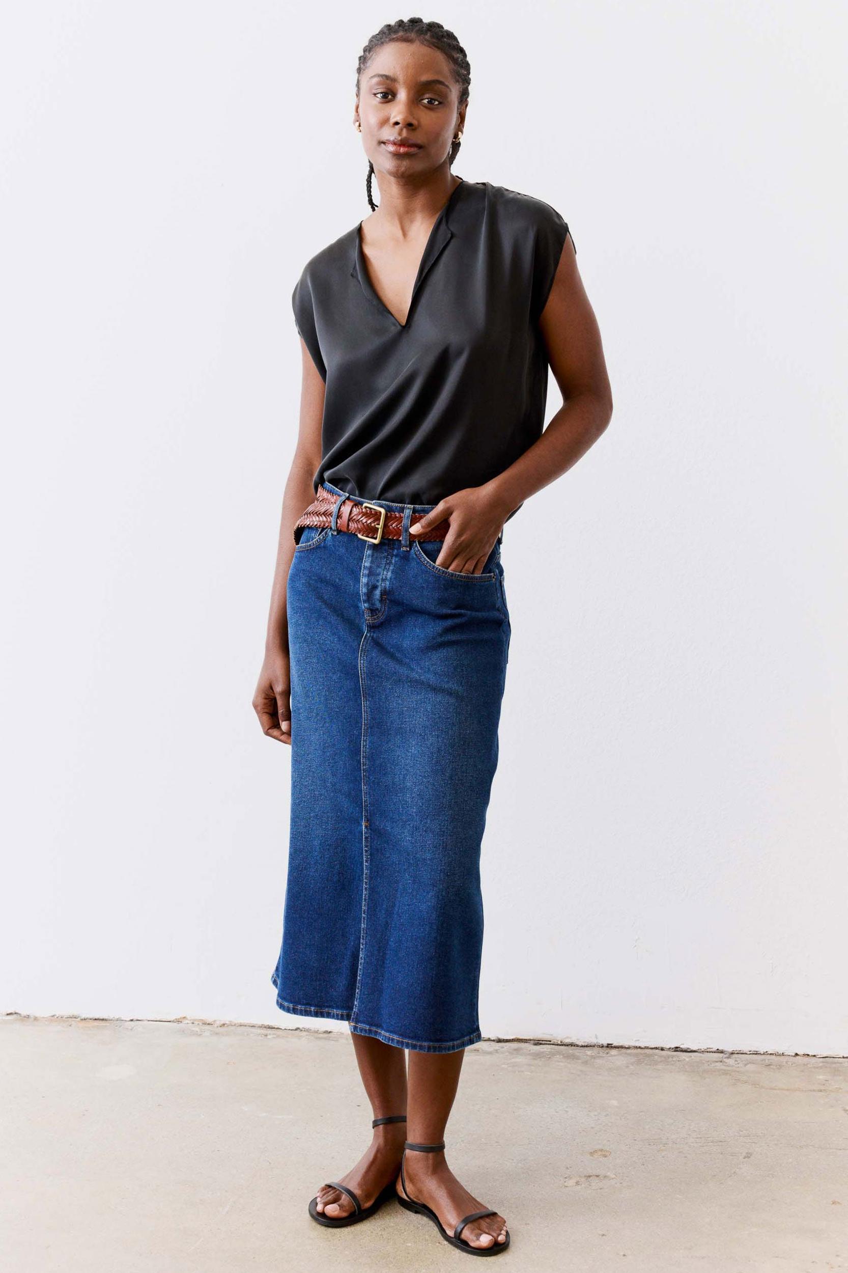 The Iconic Denim Midi Skirt Product Image