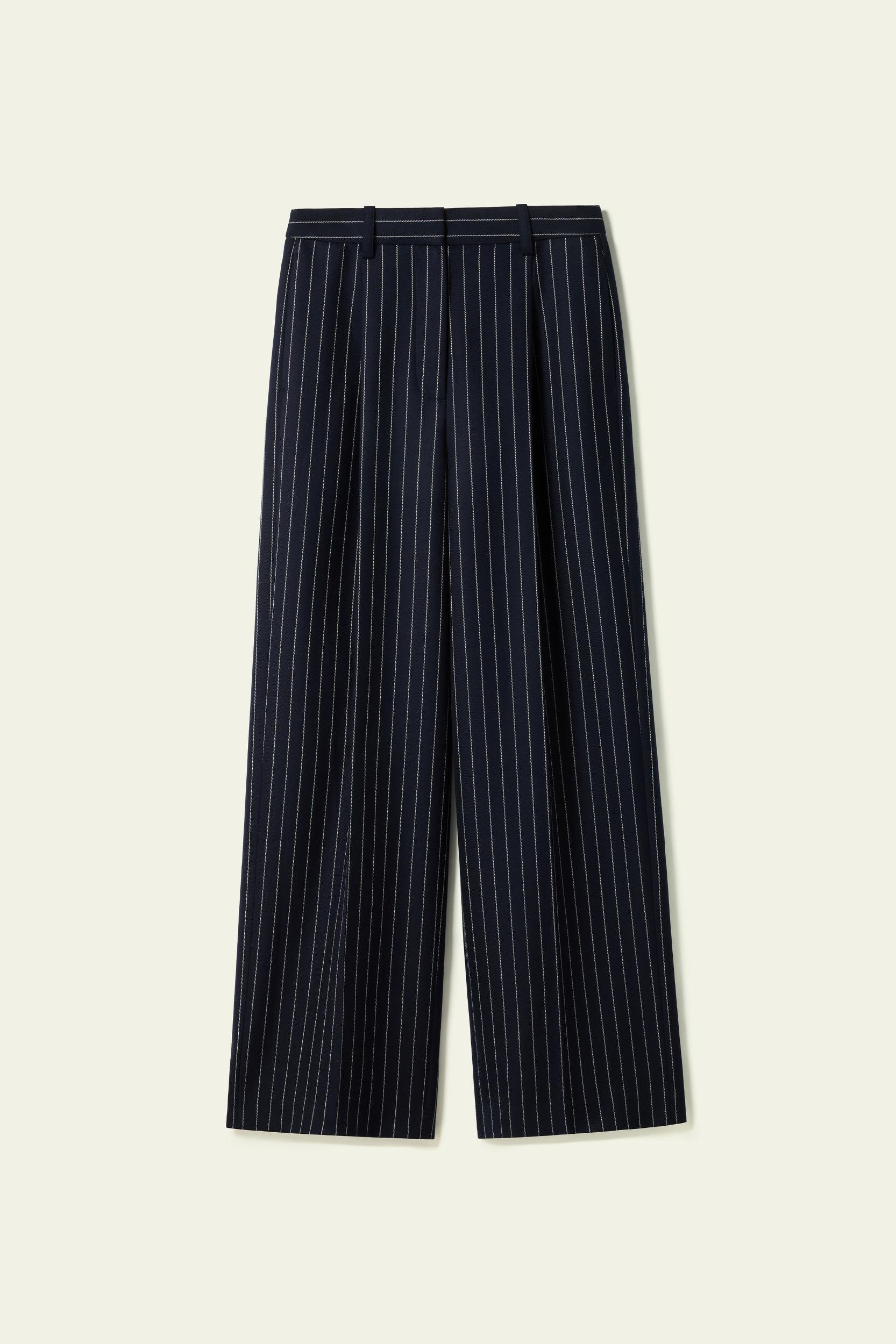 Wool-Blend Wide-Leg Stripe Pants Product Image