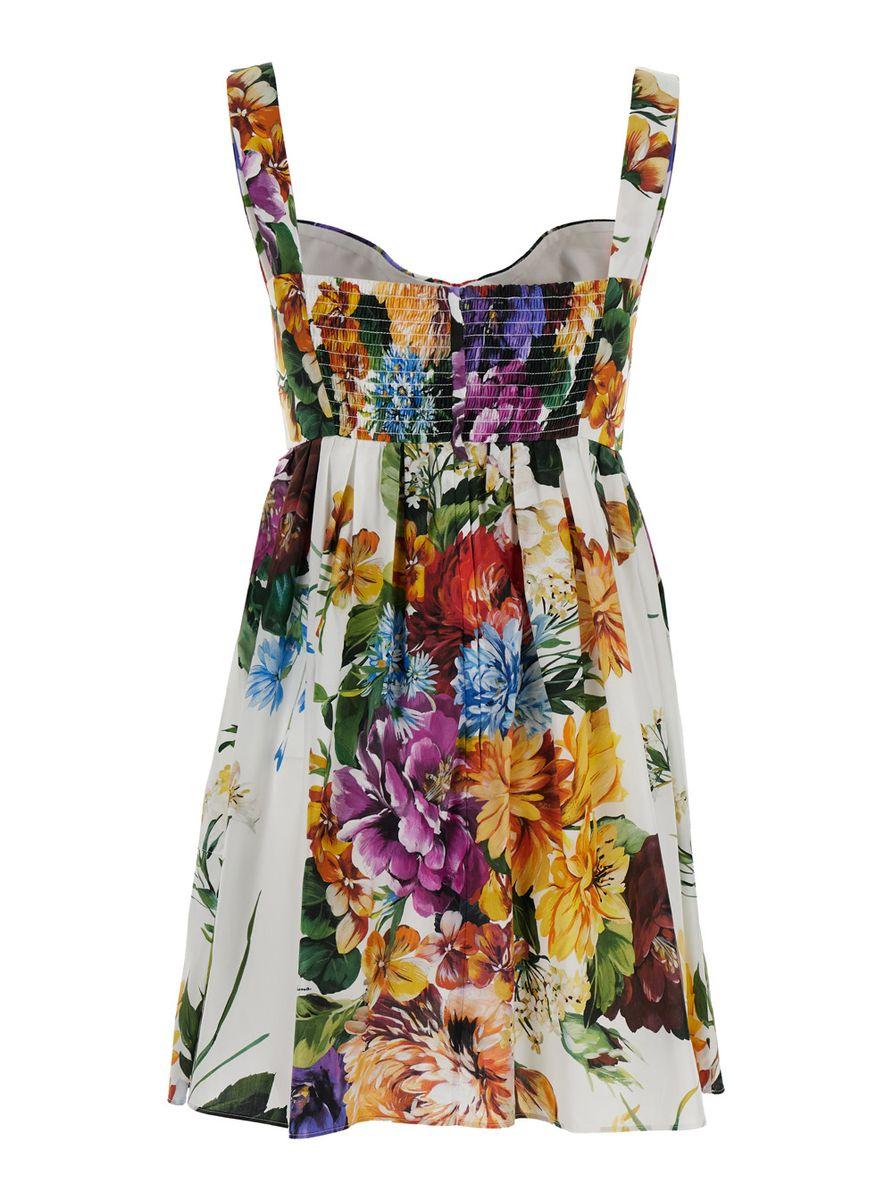 DOLCE & GABBANA Multicolor Sleeveless Dress With Bustier Style Neckline And All-over Floral Print In Cotton Woman Product Image