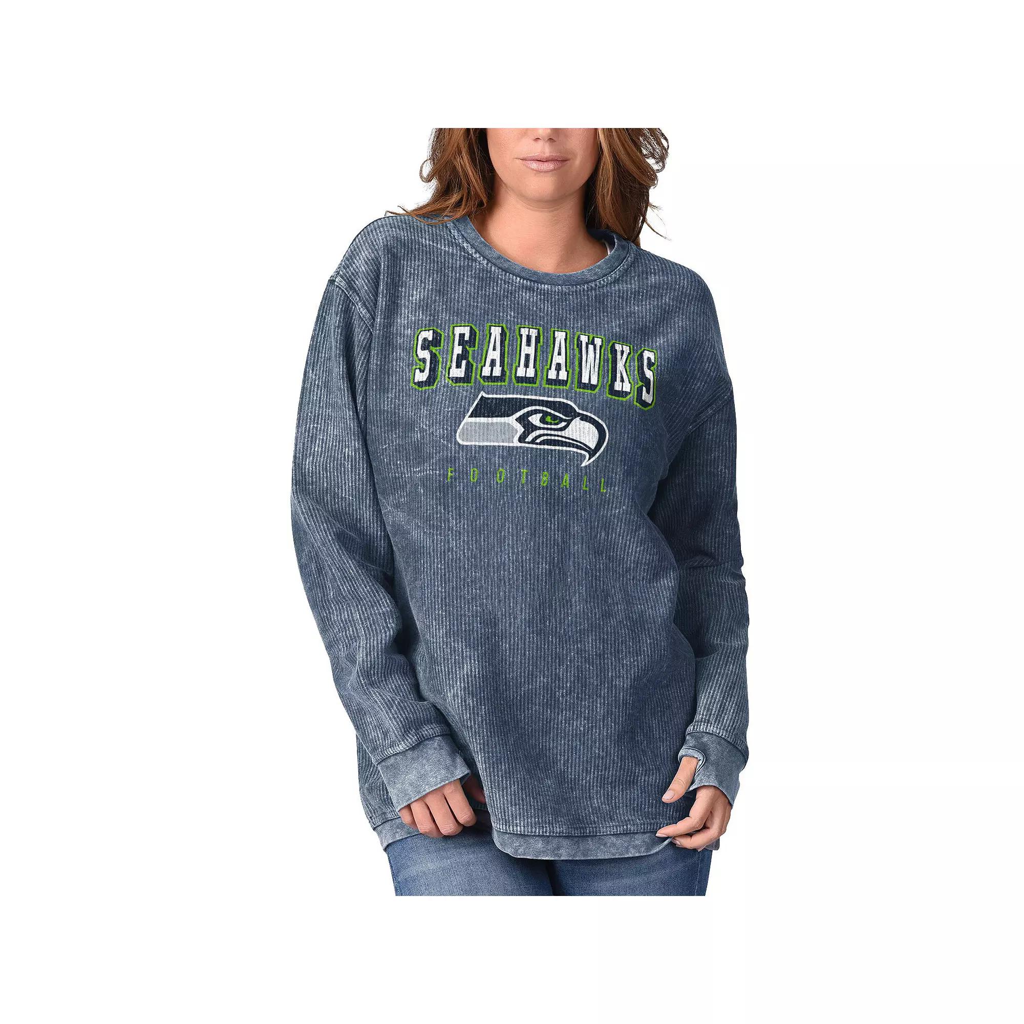 Women's G-III 4Her by Carl Banks Navy Seattle Seahawks Comfy Cord Pullover Sweatshirt, Size: Medium, Blue Product Image