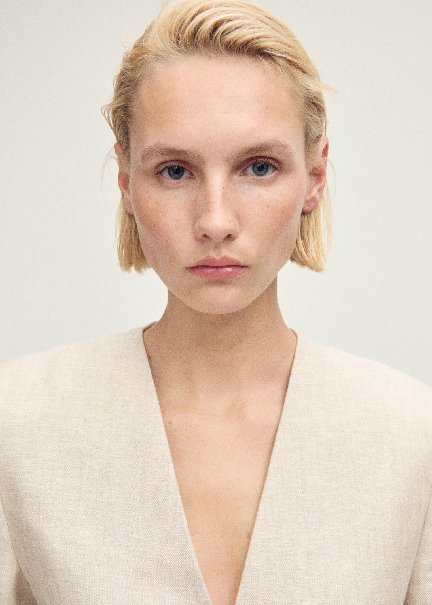 Linen suit blazer with belt - Women | MANGO USA Product Image