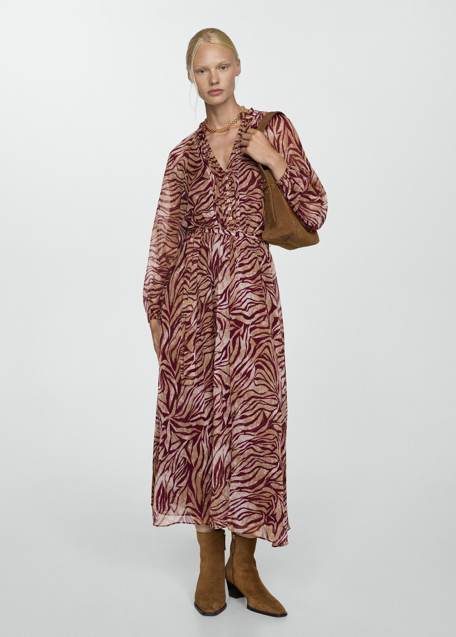 Long printed dress - Women | MANGO USA Product Image