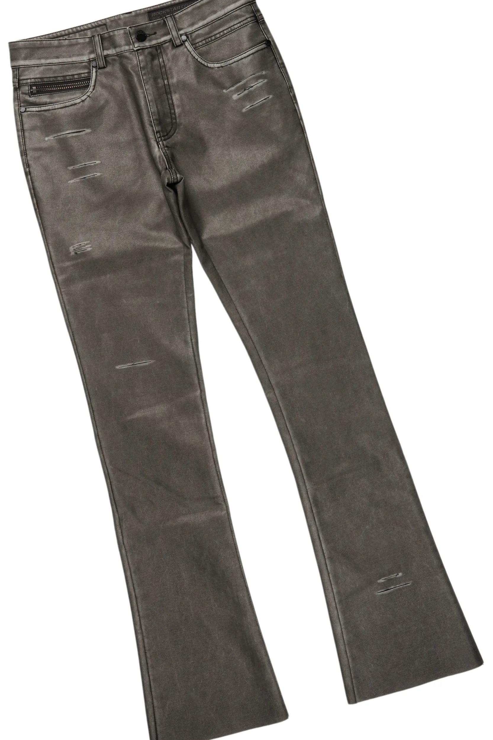 Yooz Heather Grey Hoodie & Deco Stacked Flare PU Jean Bundle Male Product Image