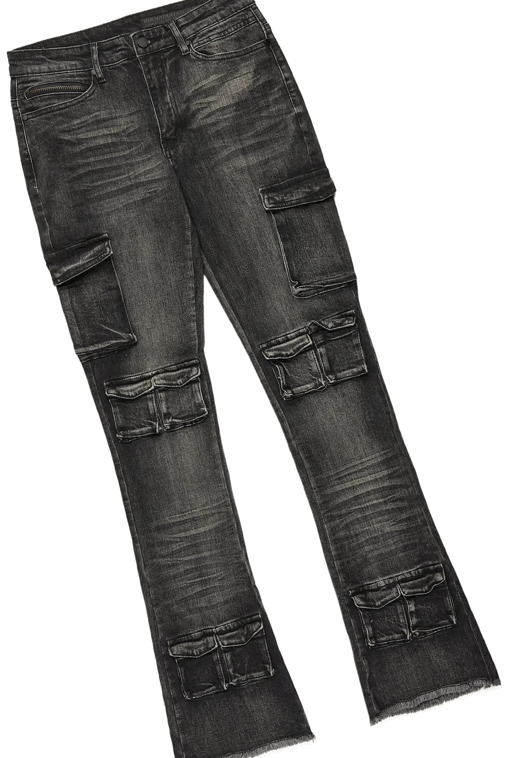 Anneso Black/Dark Grey Hoodie & Fateh Stacked Jean Bundle Male Product Image