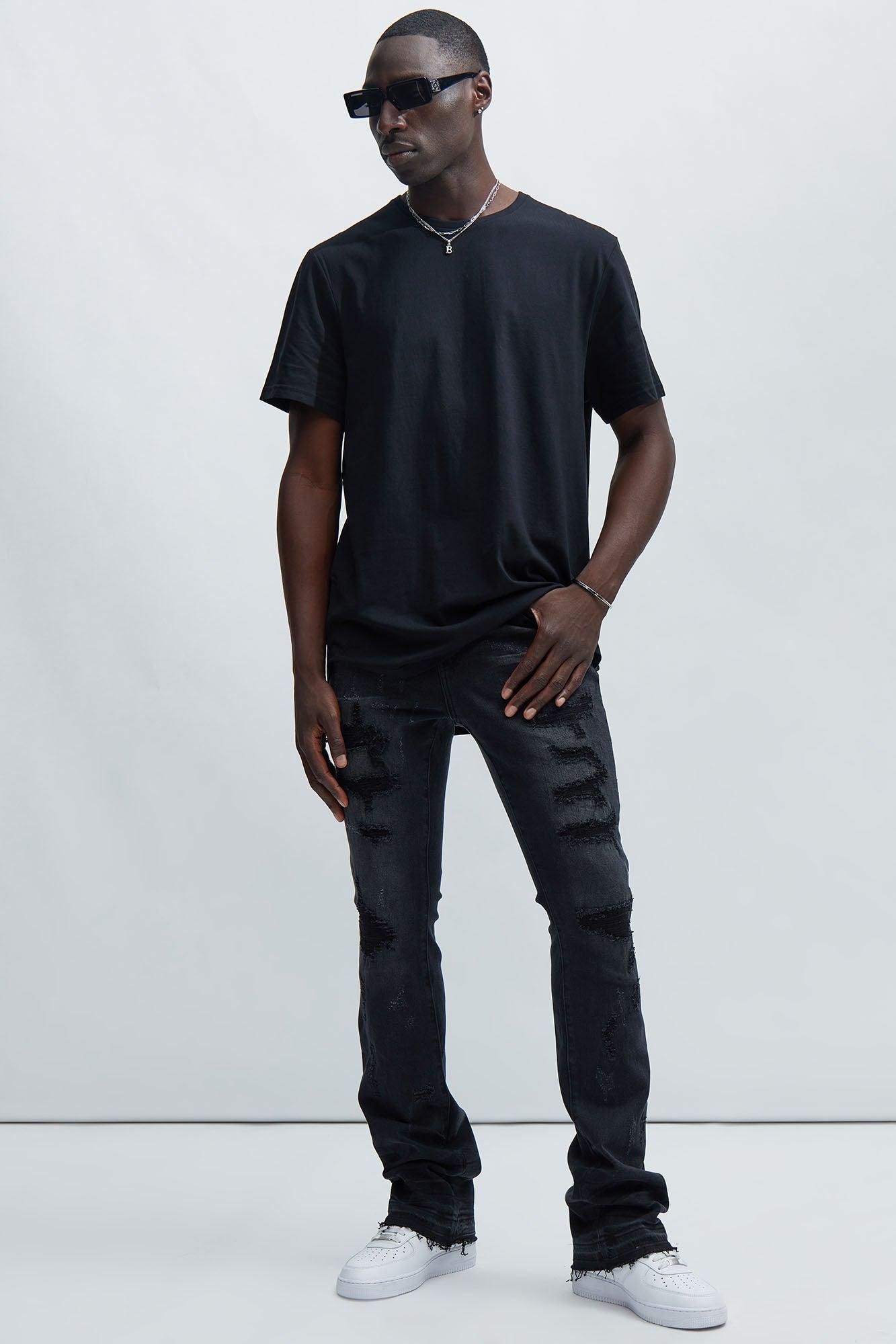 Be Real Stacked Skinny Flare Jeans - Black Product Image