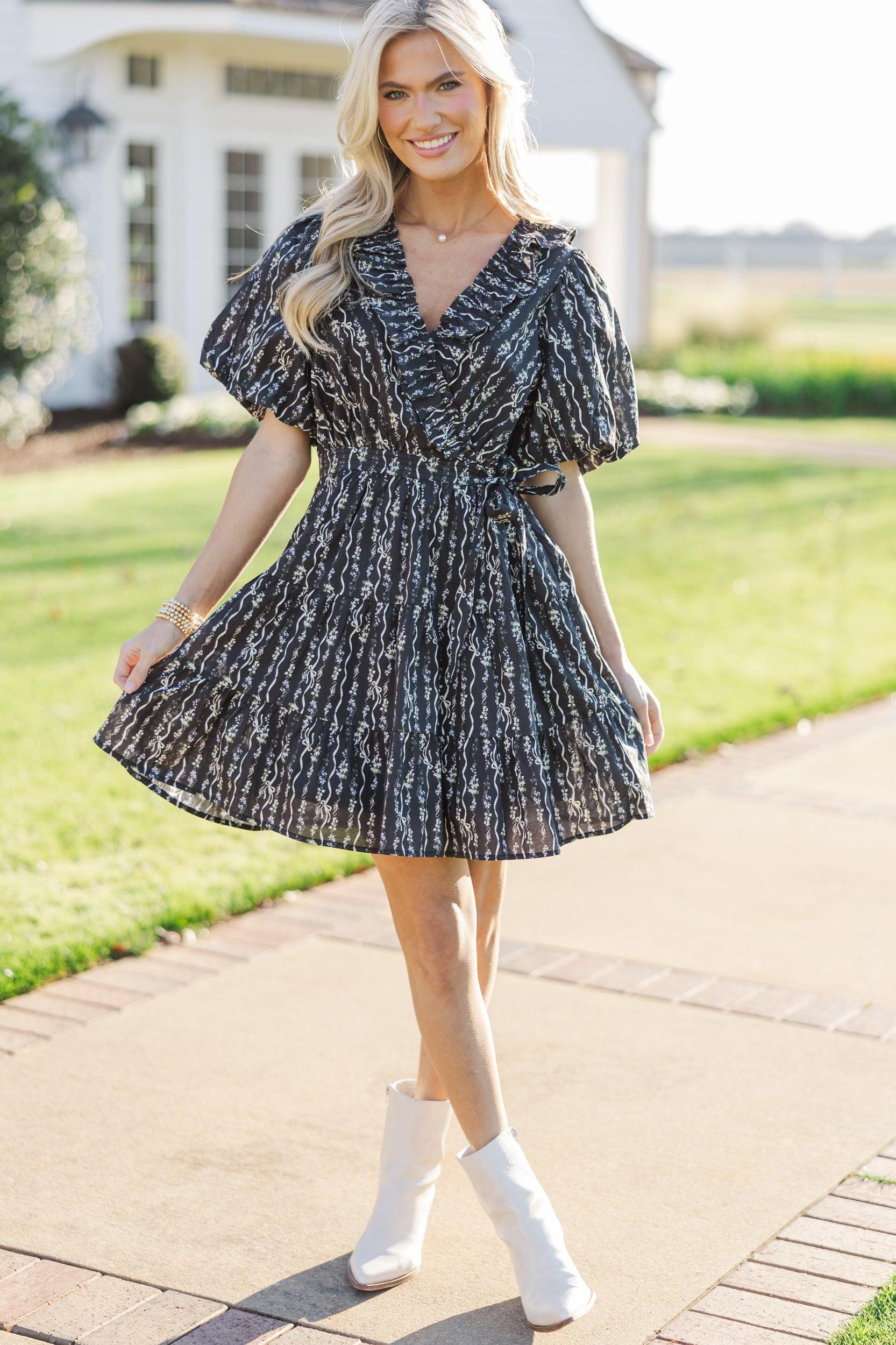 What To Say Black Ditsy Floral Dress Female Product Image