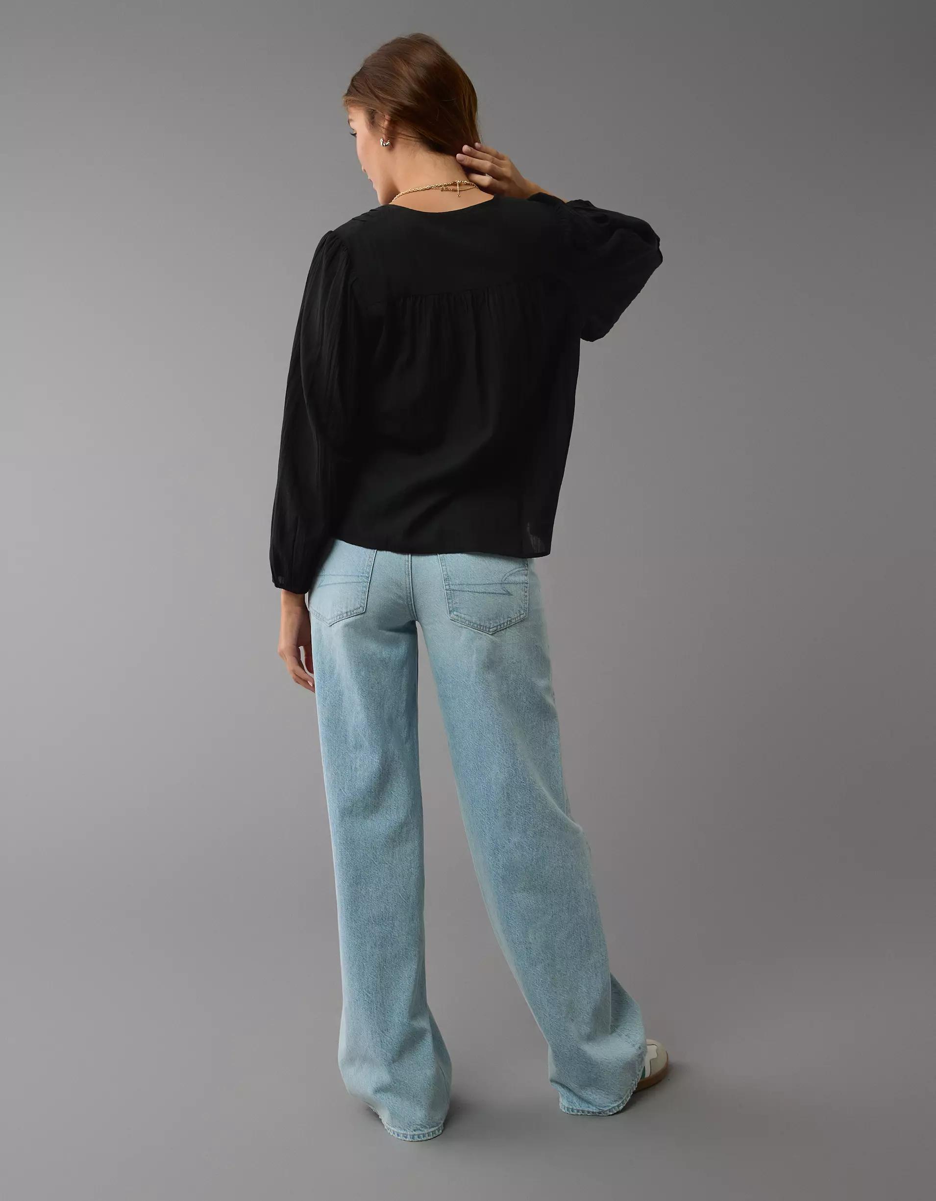 AE Long-Sleeve Breezy Boho Blouse Product Image