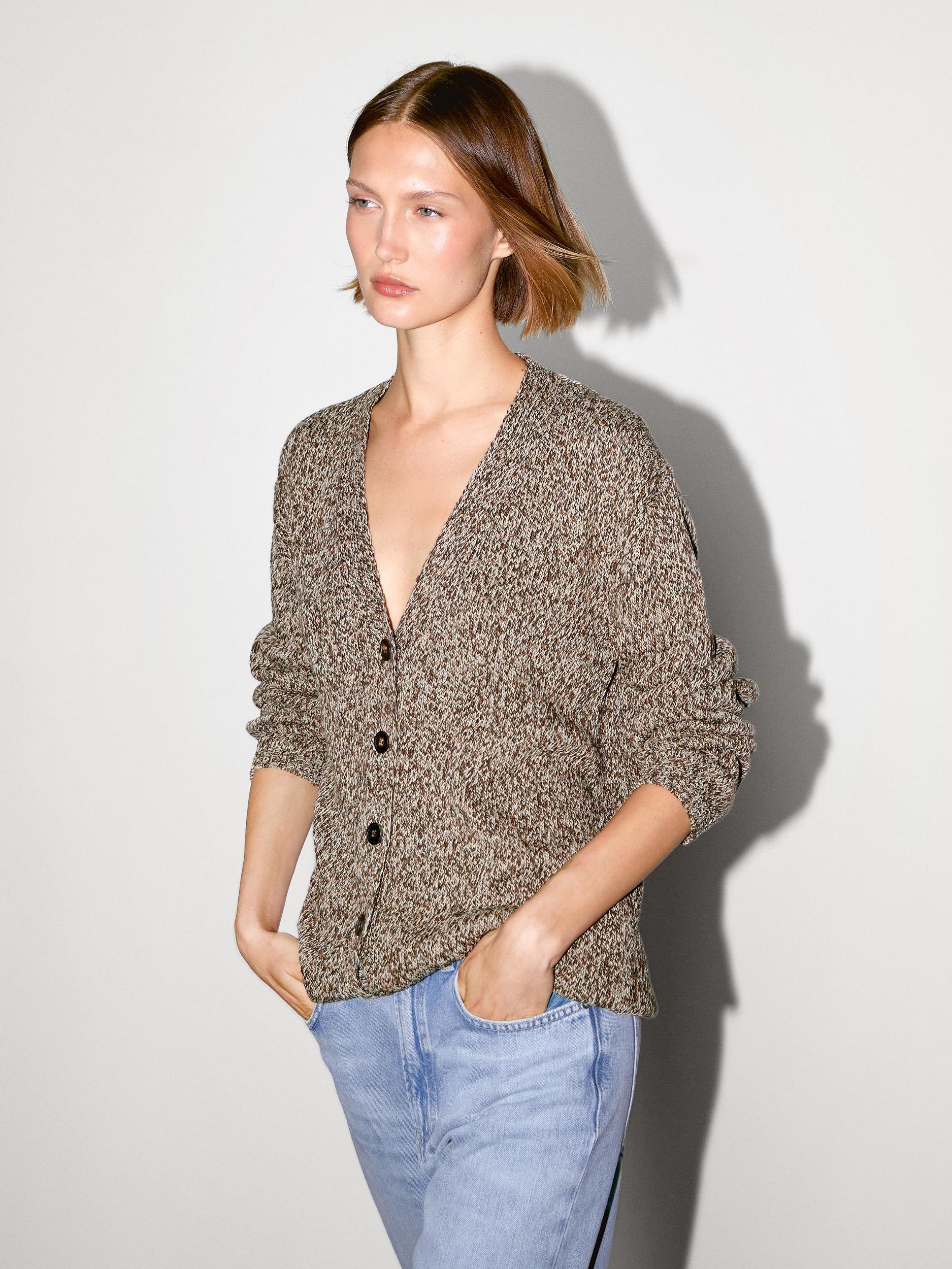 Mouliné V-neck long cardigan Product Image