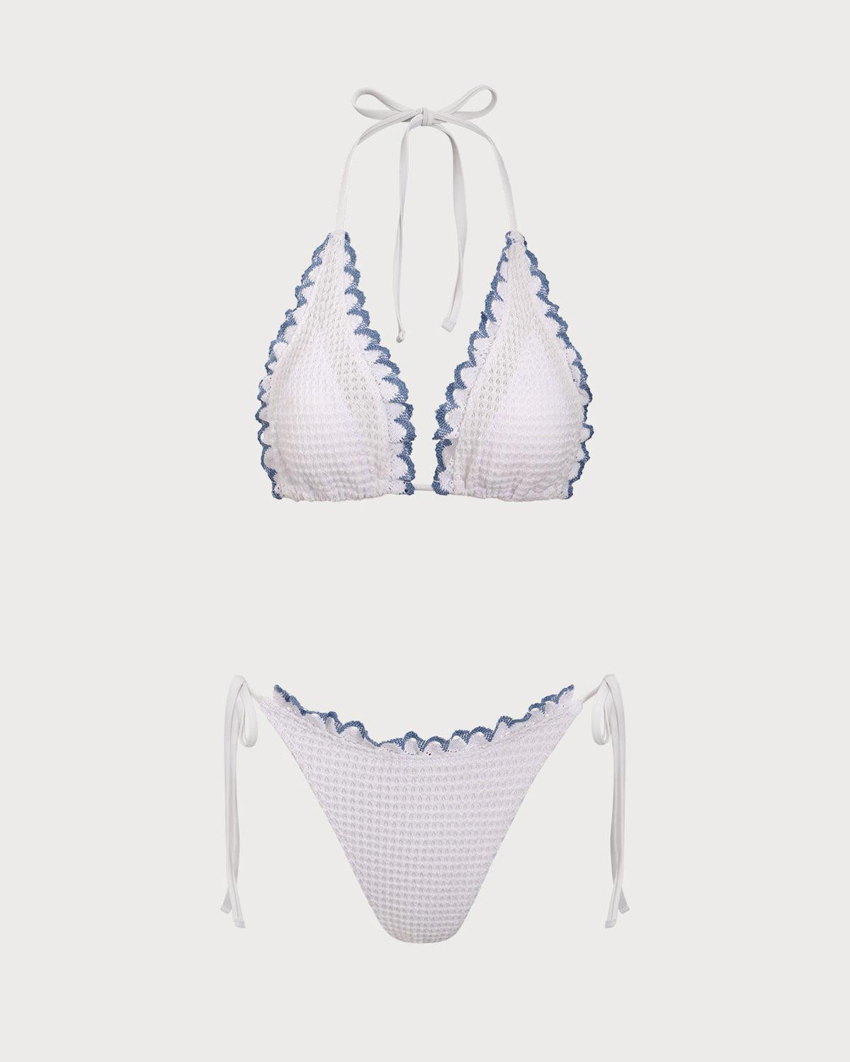 White Contrast Lace Bikini Set Product Image