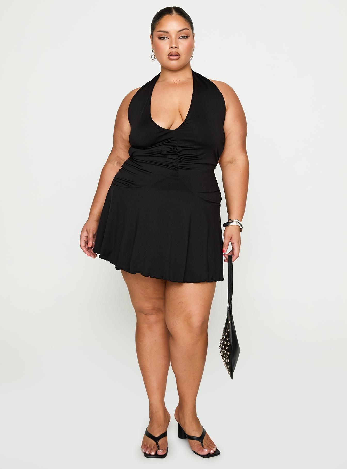 Maeva Halter Mini Dress Black Curve Product Image