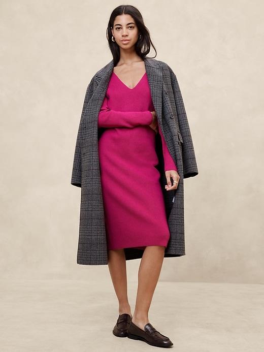 V-Neck Knee-Length Sweater Dress Product Image