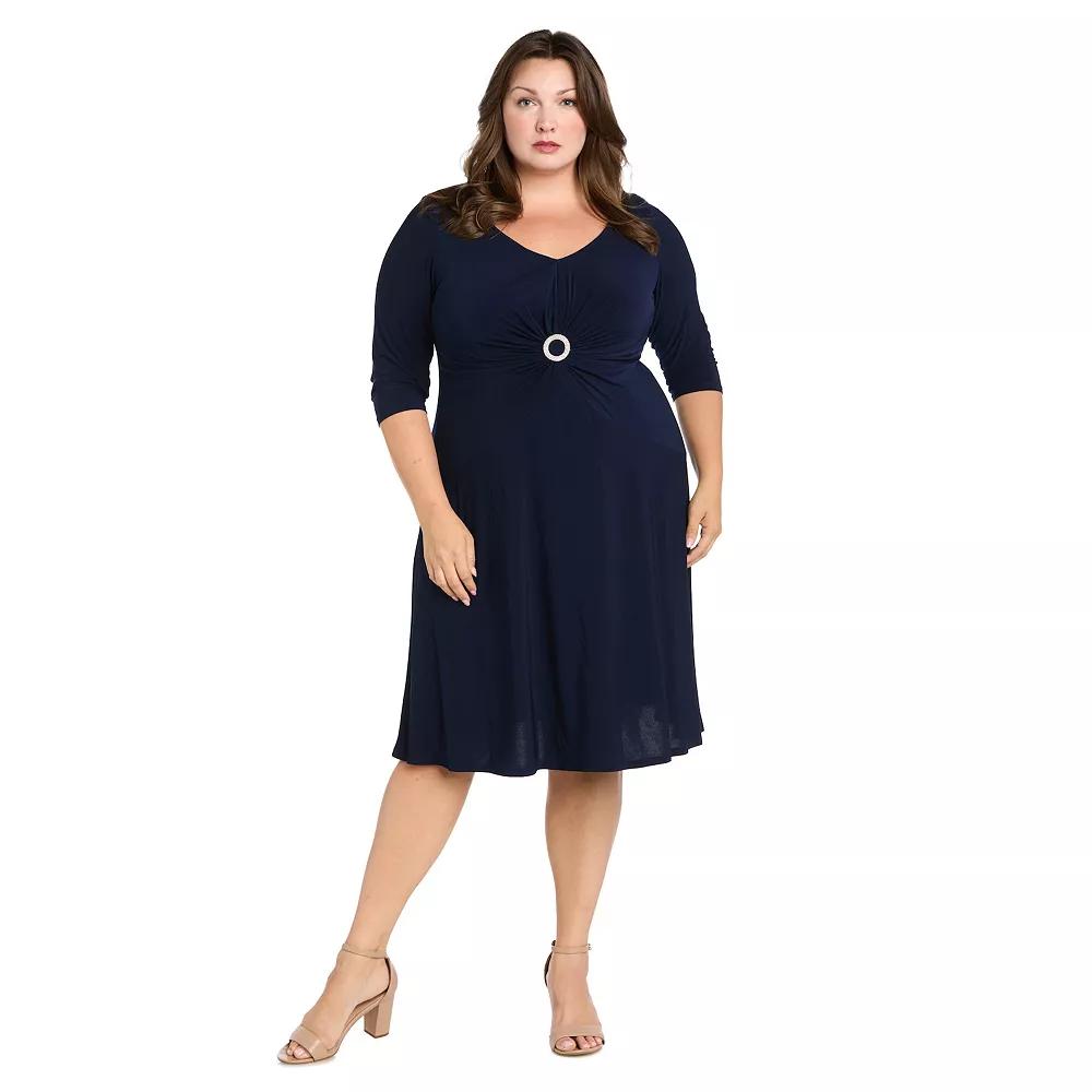 Plus Size R&M Richards Ruched O Ring Detail Fit and Flare Jersey Dress, Women's, Size: 16 W, Blue Product Image