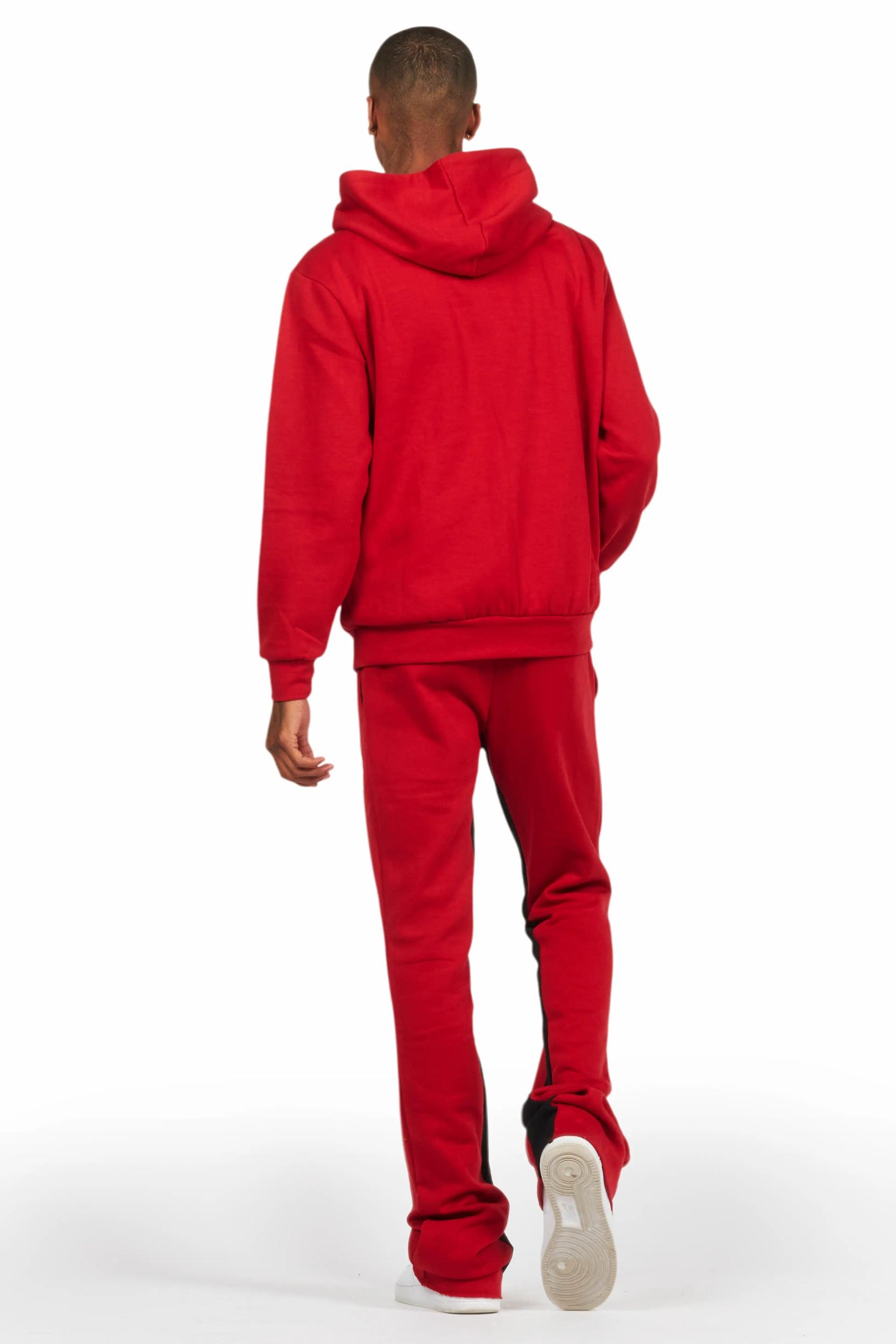 Mallor Burgundy Baggy Stacked Hoodie Track Set Male Product Image