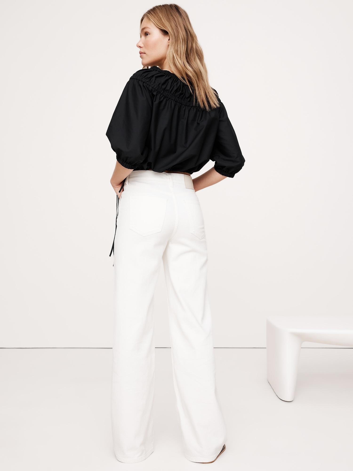 Cotton Poplin Ruched Bubble-Hem Top Product Image