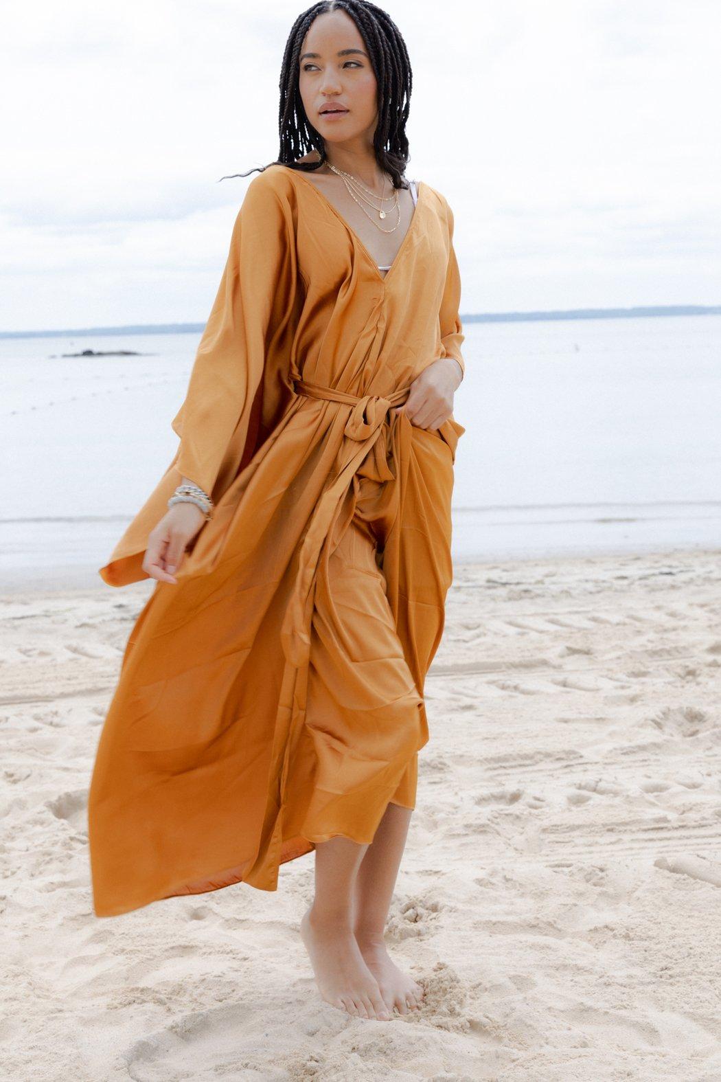 Satin Kaftan Tie-Front Maxi Product Image