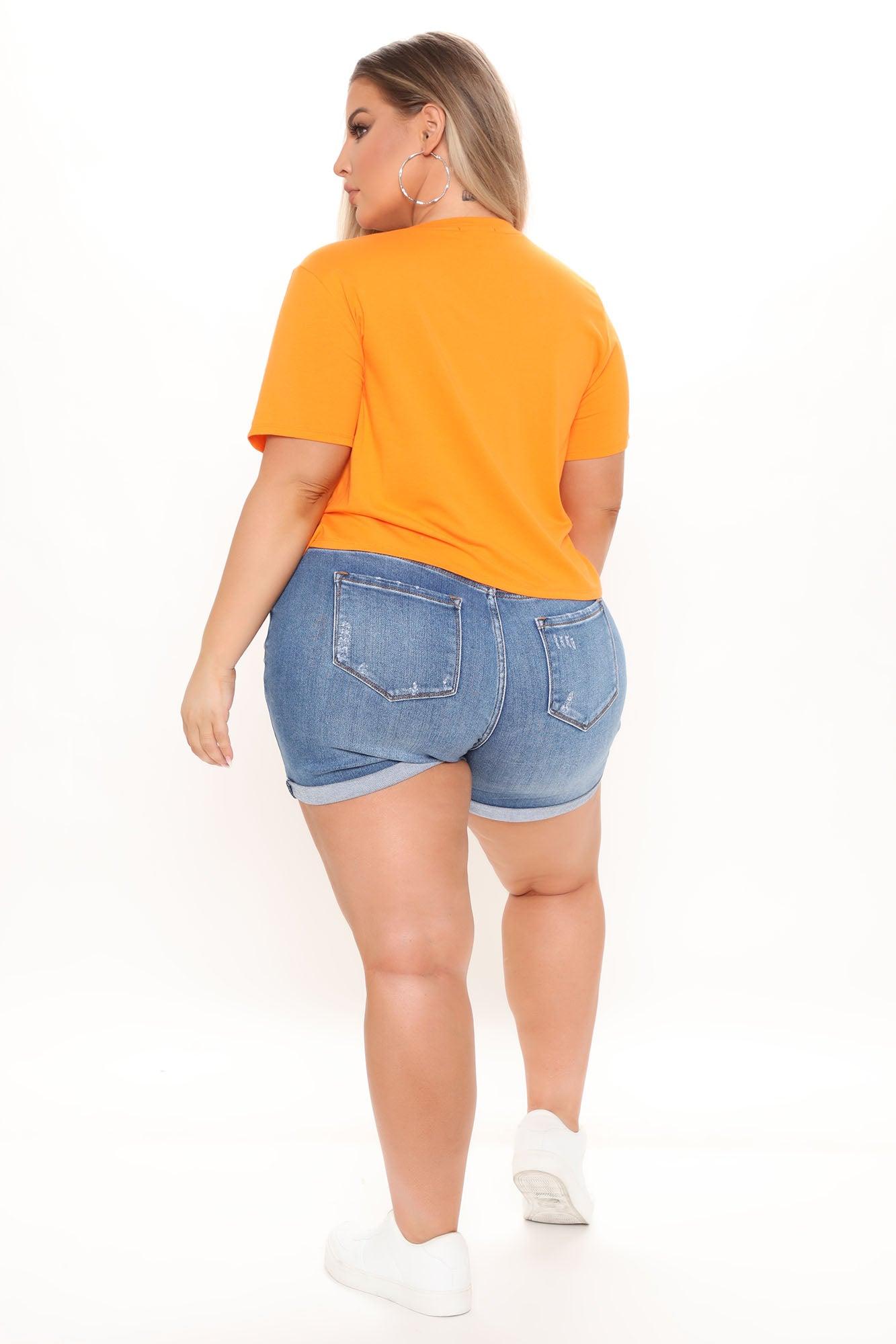 Rollin' Up Stretch Ripped Denim Shorts - Medium Blue Wash Product Image