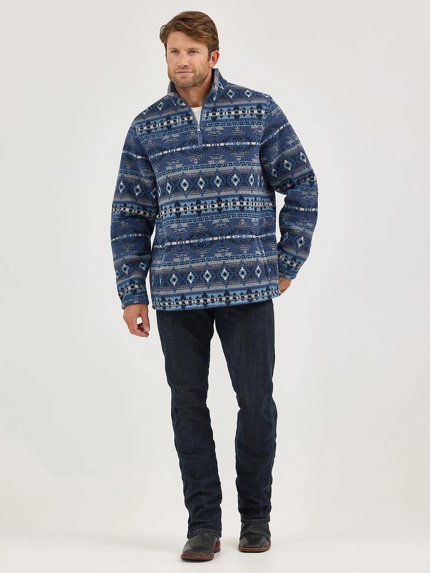 Men's Wrangler® Heavyweight Quarter-Zip Sherpa Pullover in Vintage Indigo Product Image