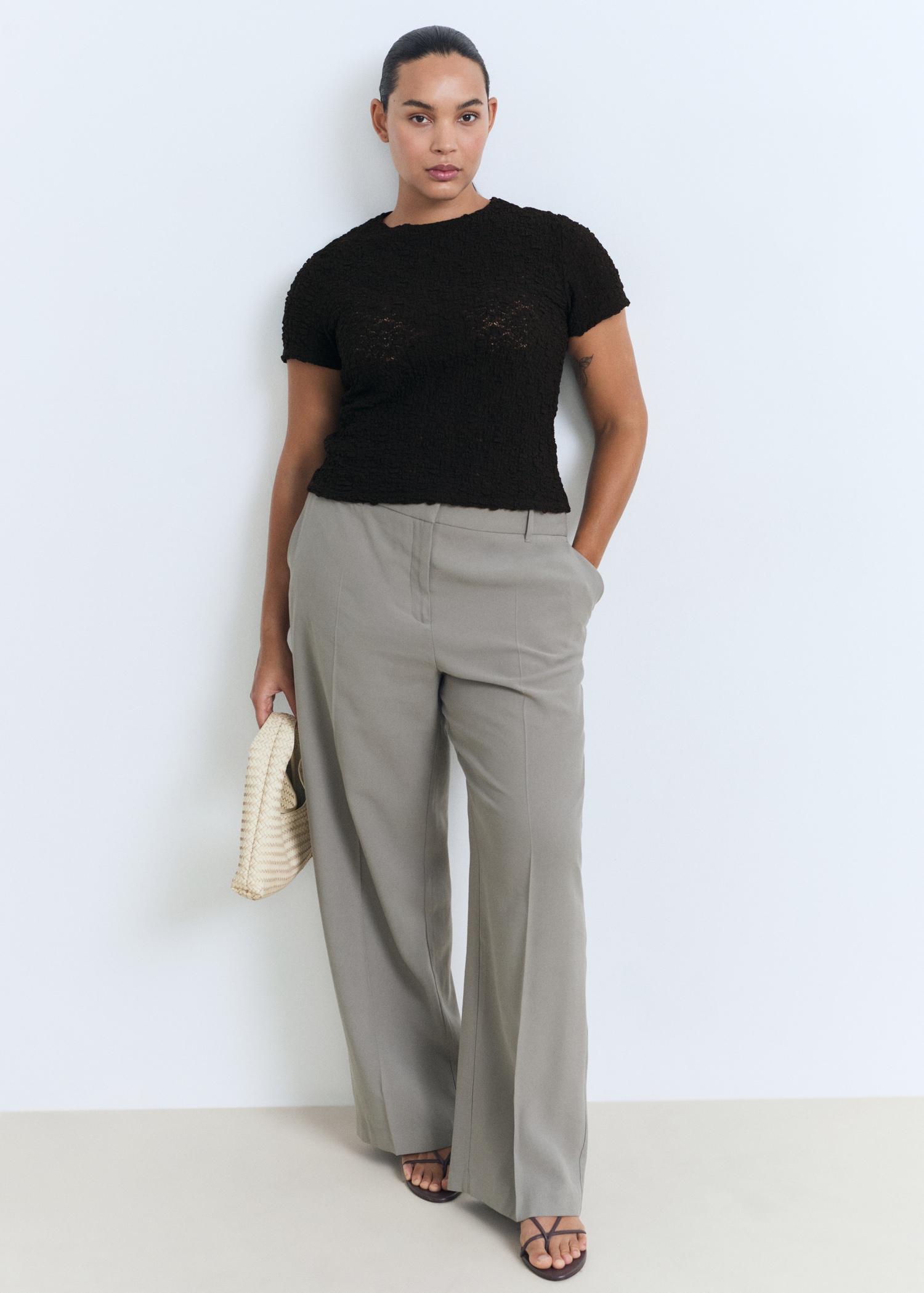 Textured cotton-blend t-shirt - Women | MANGO USA Product Image