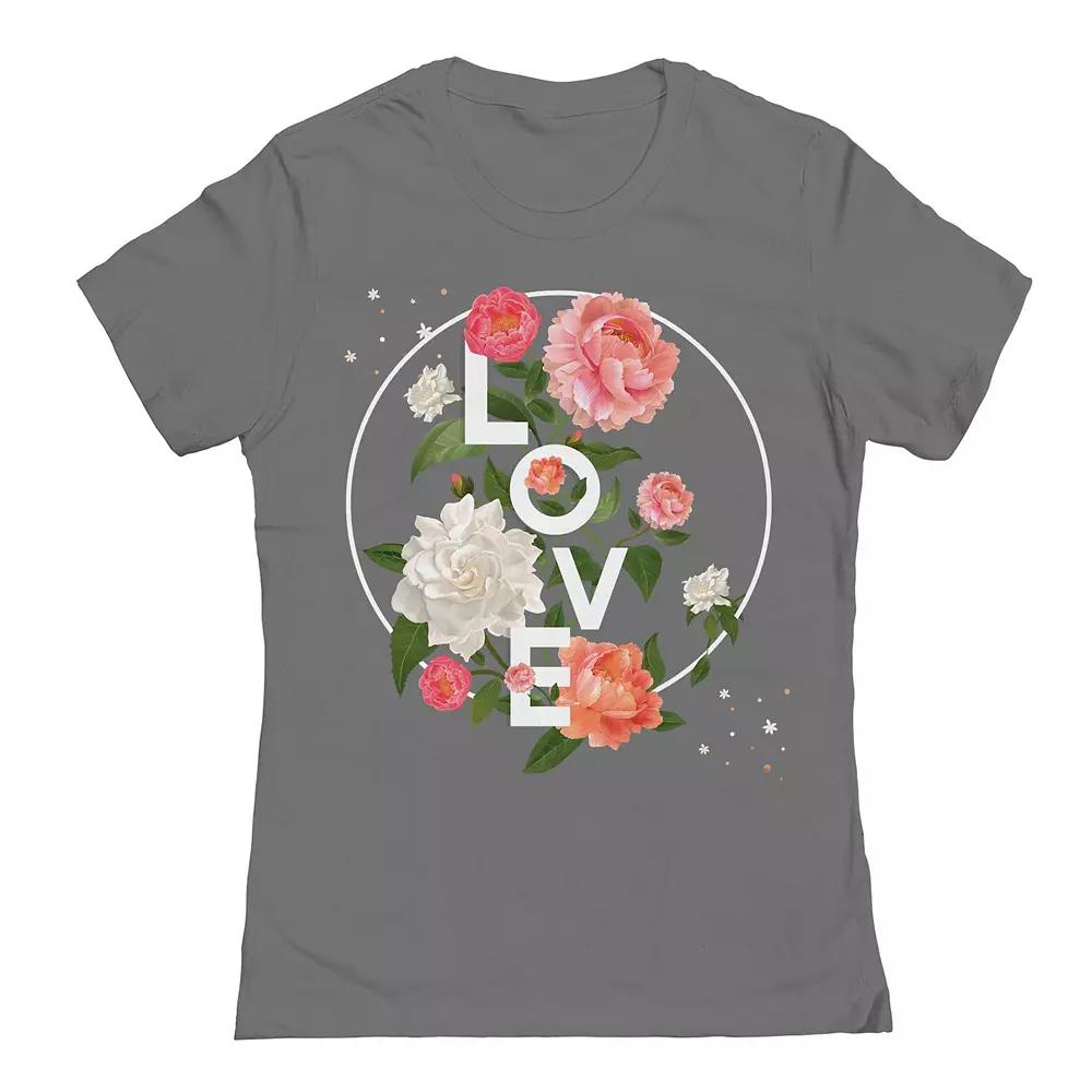 Junior's Love Roses Womens Graphic Tee, Girl's, Size: XL, Grey Product Image
