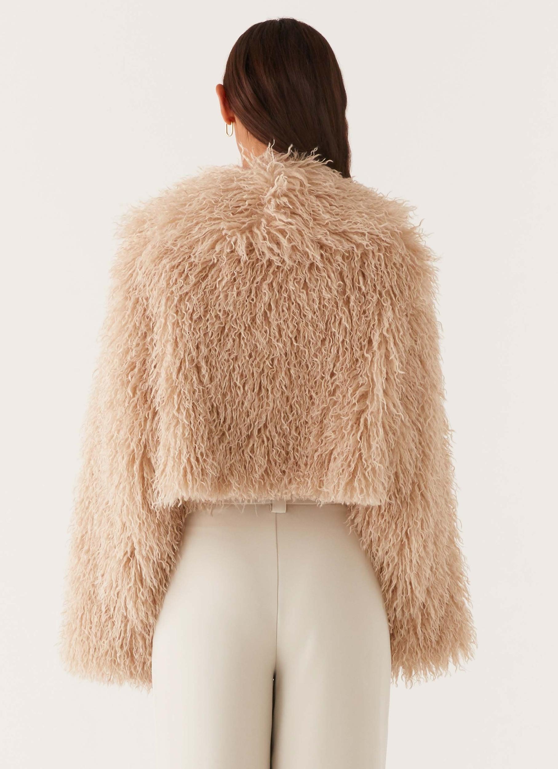 Virginia Cropped Fur Jacket - Taupe Product Image