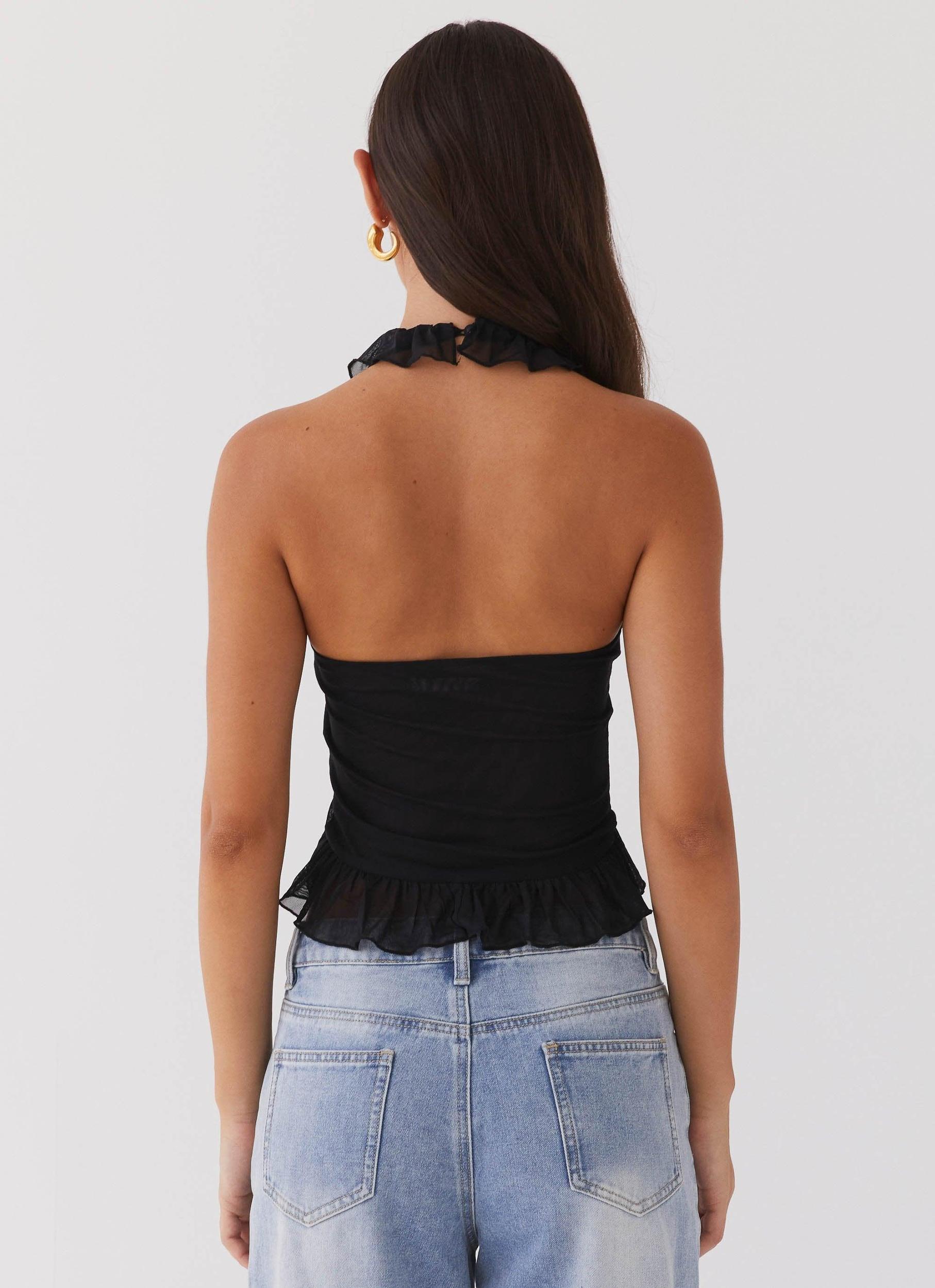 Tanya Mesh Frill Top - Black Product Image