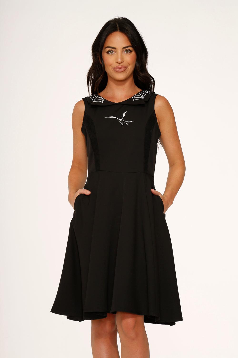 Black Bat Embroidered Swing Dress Product Image