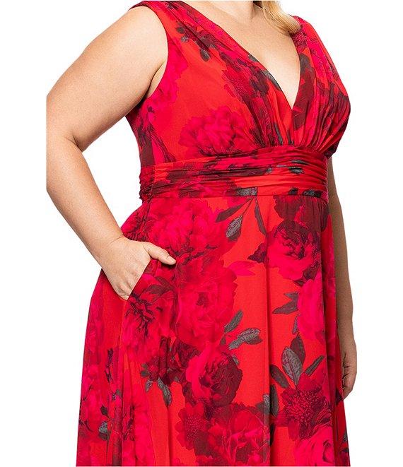 Betsy & Adam Plus Size V Neck Sleeveless A Line Chiffon Gown Product Image