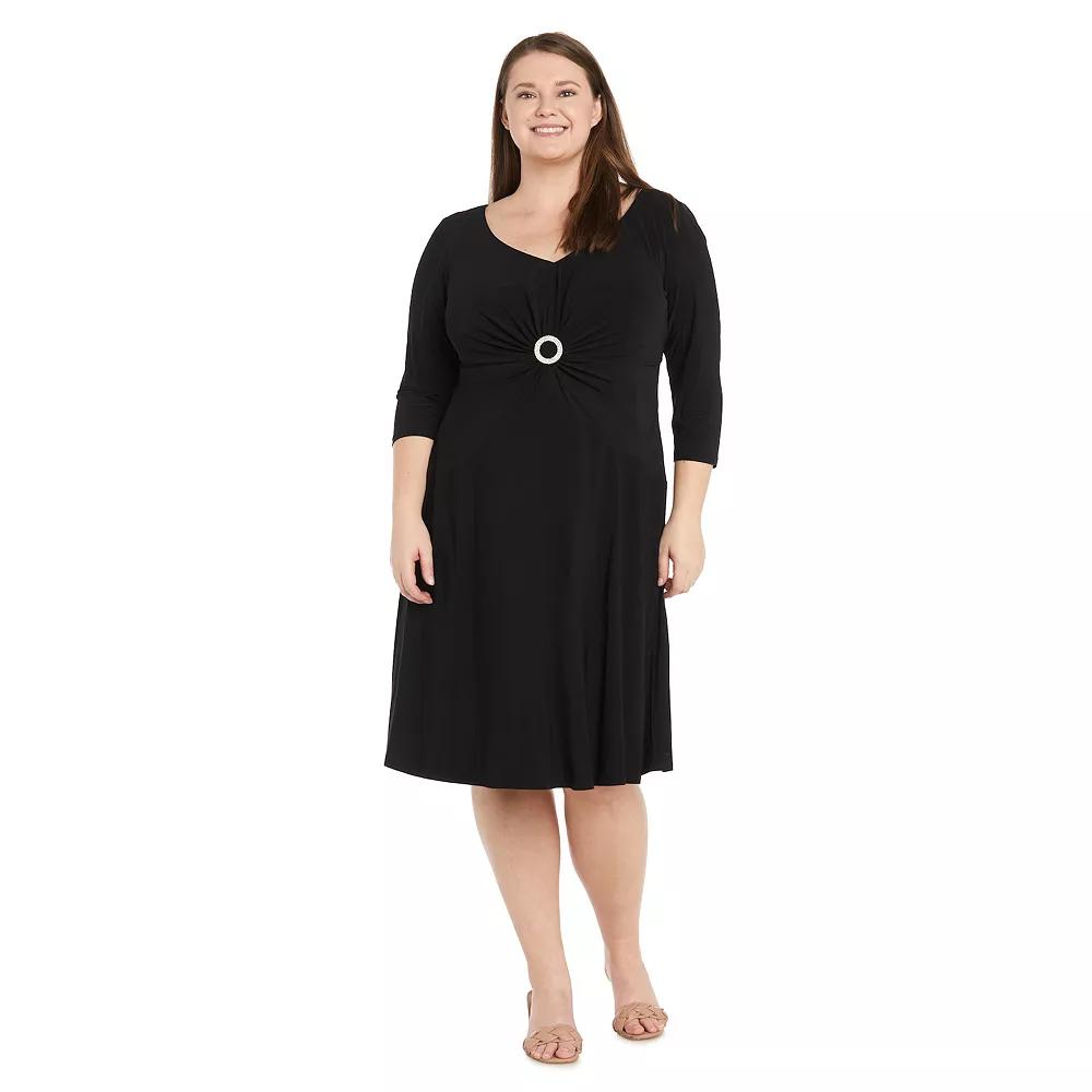 Plus Size R&M Richards Ruched O Ring Detail Fit and Flare Jersey Dress, Women's, Size: 14 W, Black Product Image