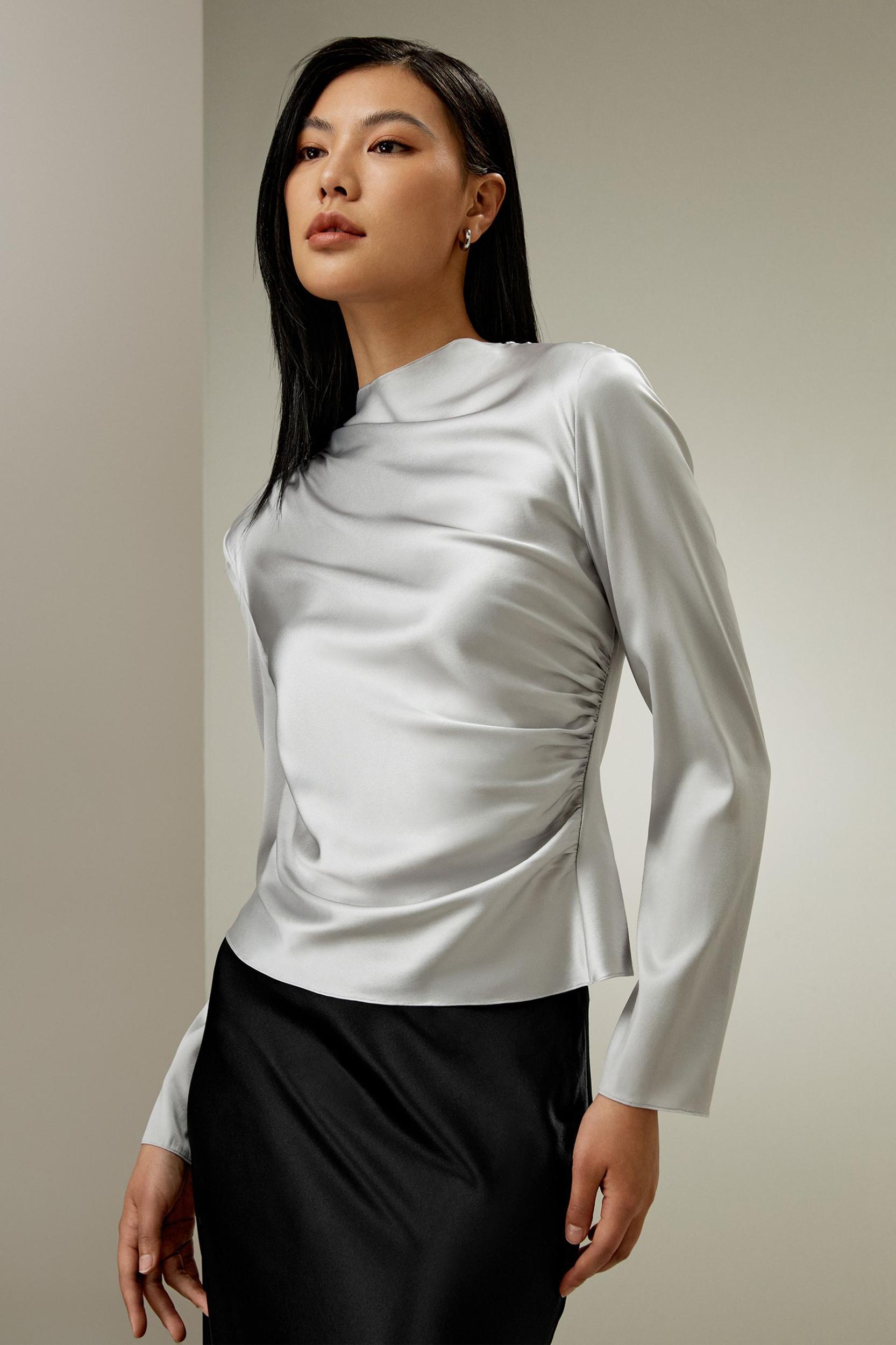 LILYSILK Silk Shirt Women - Silvergray Silk - Casual Asymmetrical Hem Shirt 6 Product Image