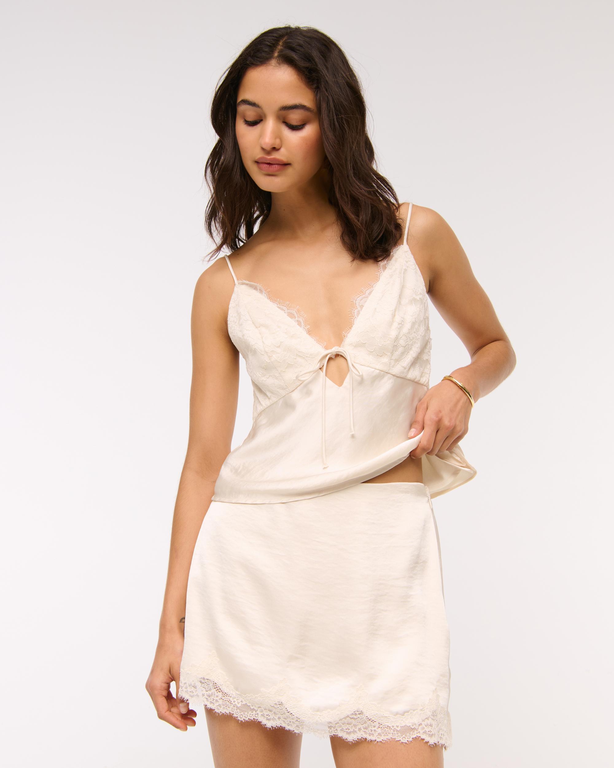 High Rise Lace & Satin Mini Skort Product Image