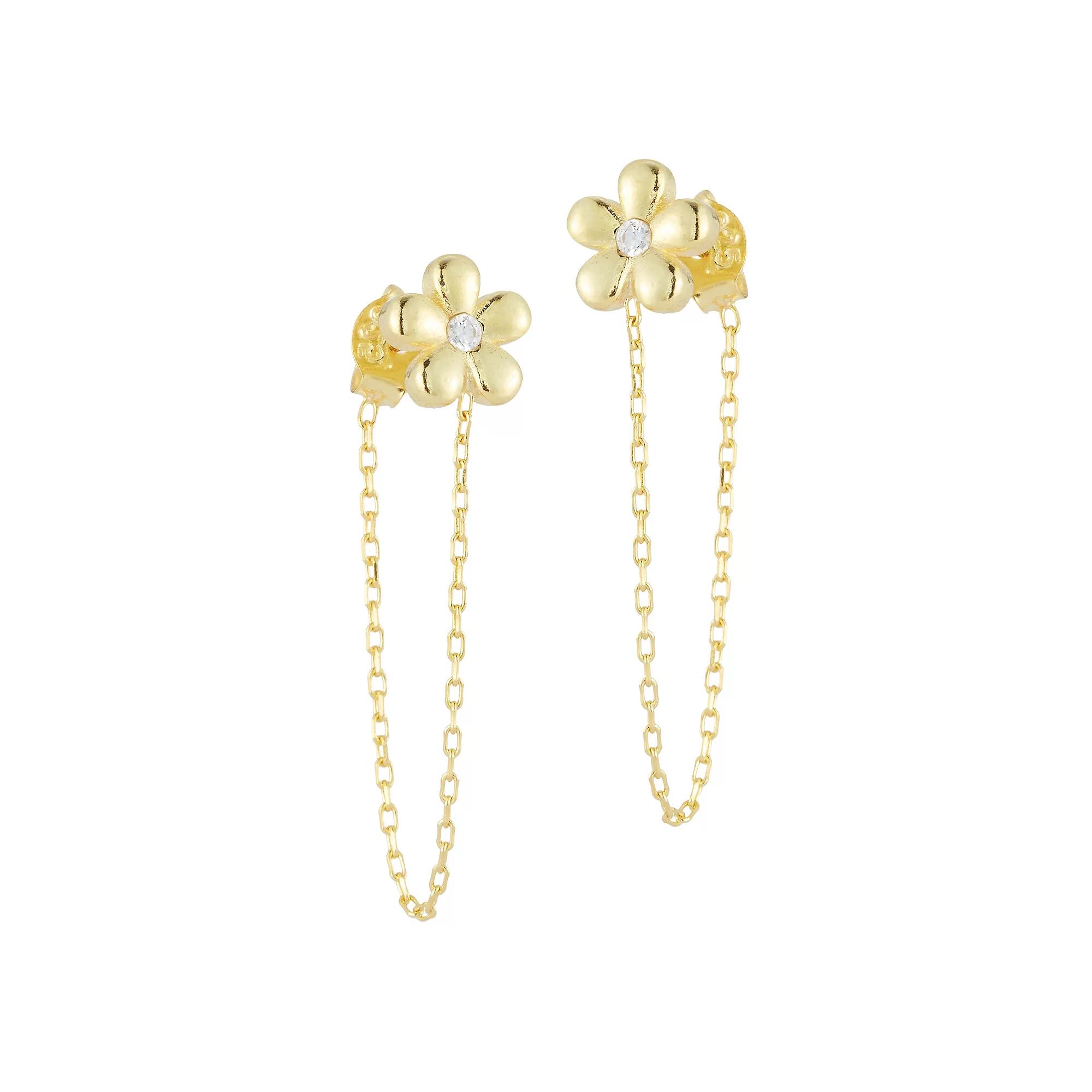 Sunkissed Sterling Cubic Zirconia Flower Chain Stud Earrings, Women's, Gold Tone Product Image