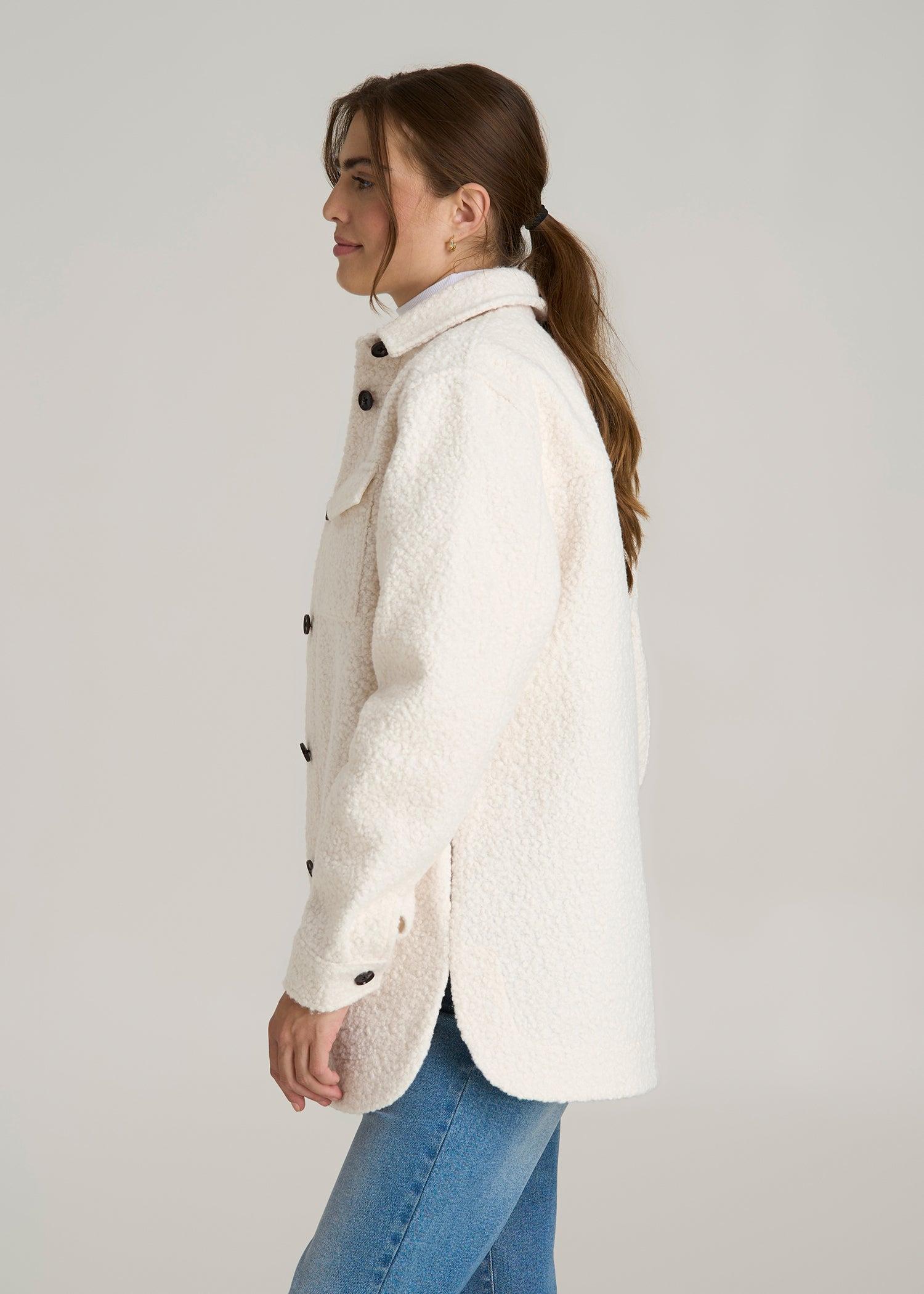Relaxed Boucle Shacket for Tall Women in Winter White Female Product Image