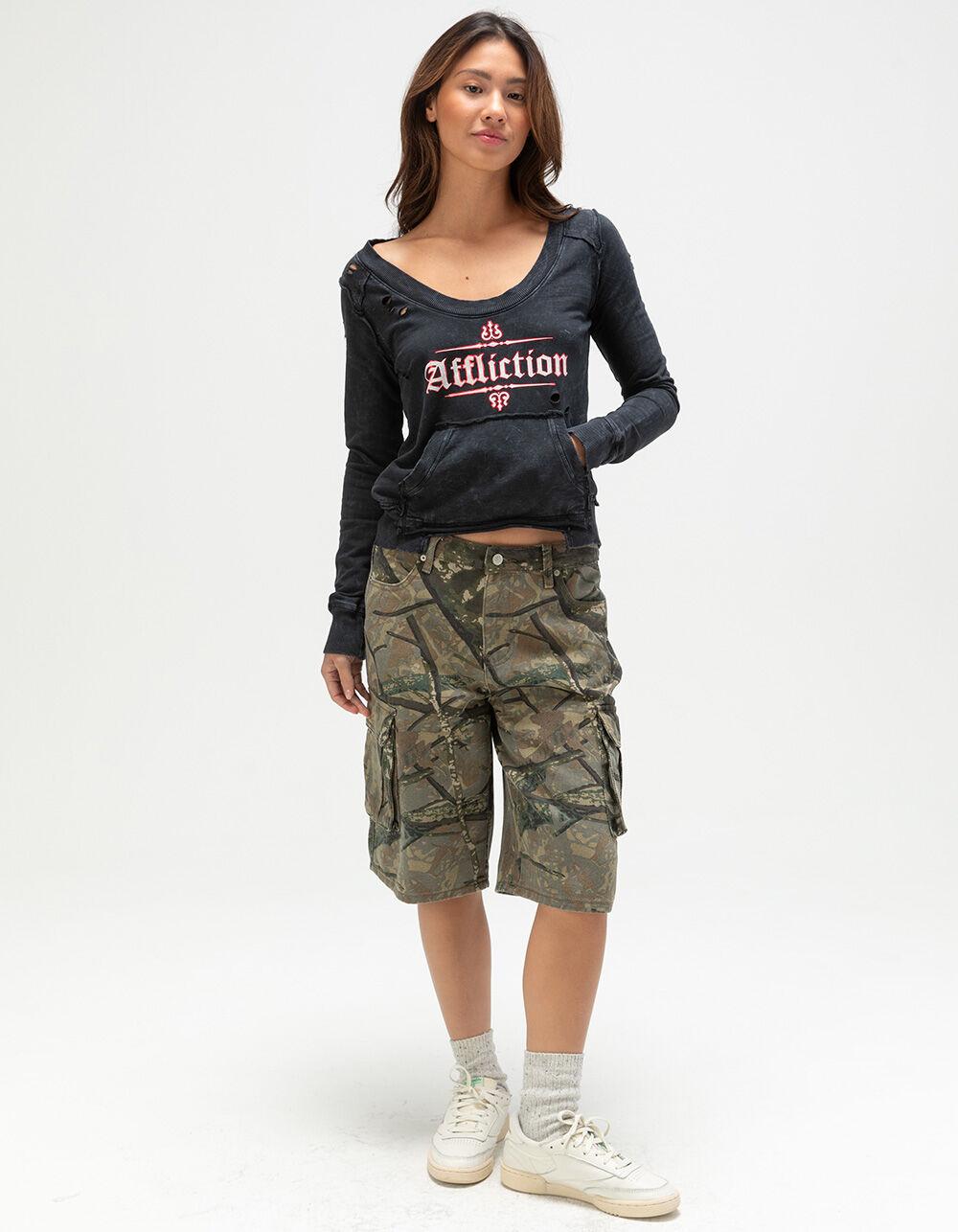 AFFLICTION Angel Wings Womens Long Sleeve Crop Top - BLACK Product Image