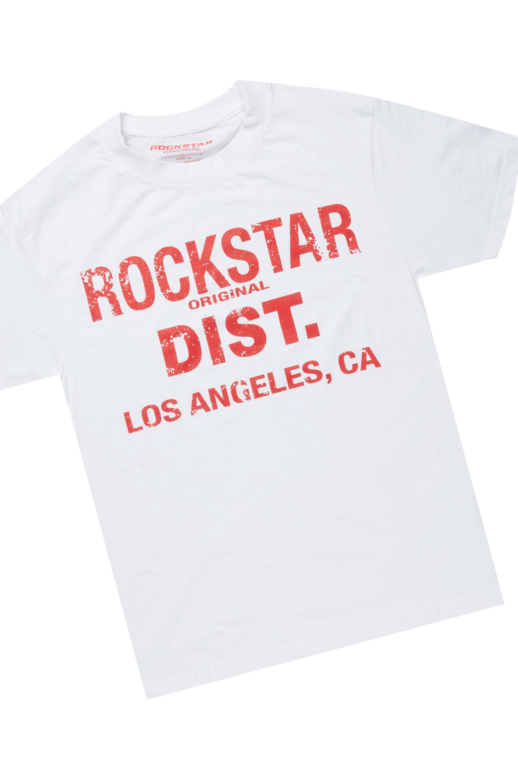 Lake White/Red Oversized T-Shirt/Stacked Track Pant Set Male Product Image