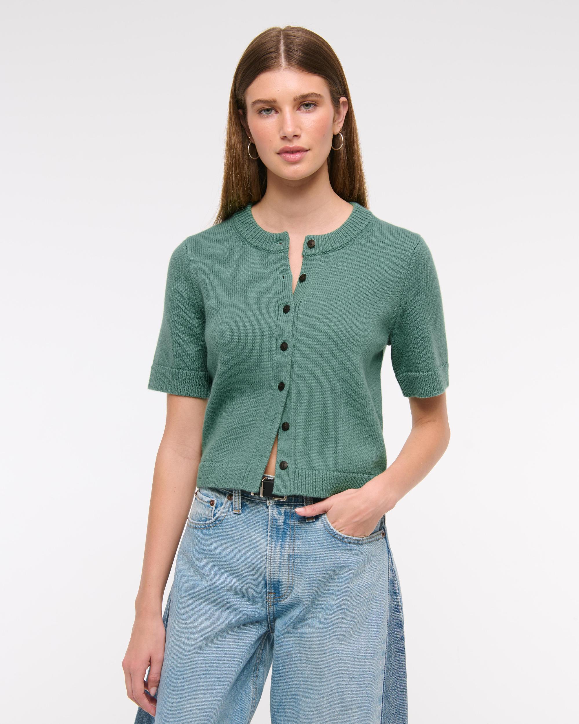 Short-Sleeve Crew Cardigan Product Image