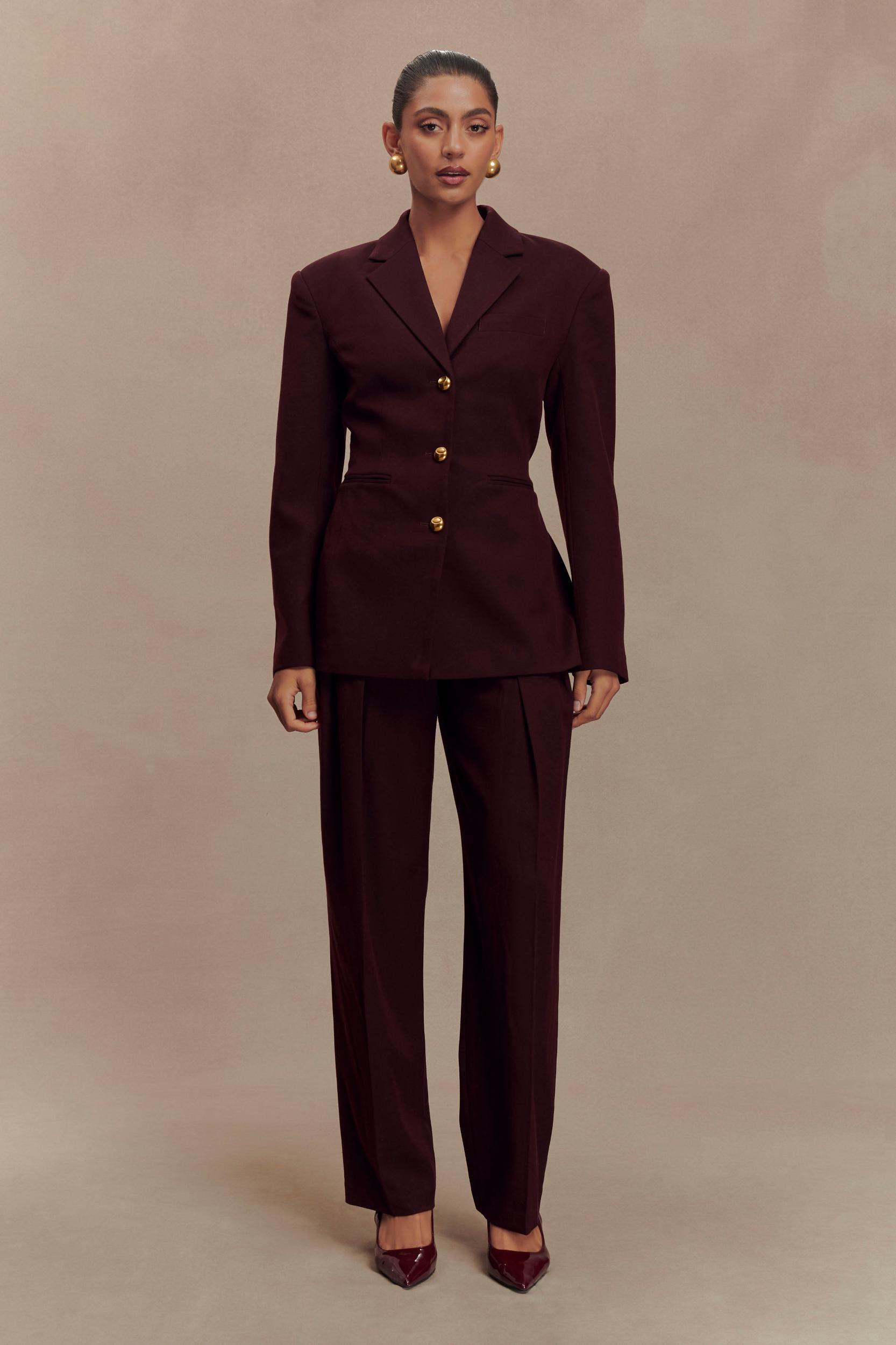 Penelope Pleated High Waisted Pants - Mahogany Product Image