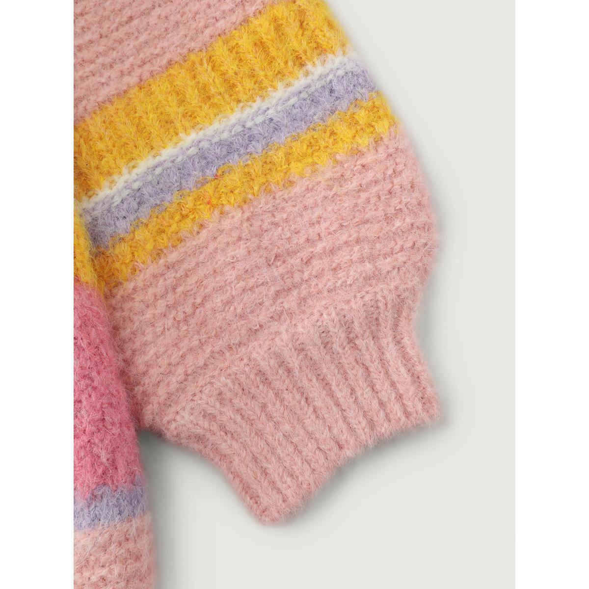 Plus Size Colorblock Textured Ribbed Hem Pullover Blush Women Playful Loose Long Sleeve Round Neck Casual Pullovers BloomChic 18-20/2X Product Image