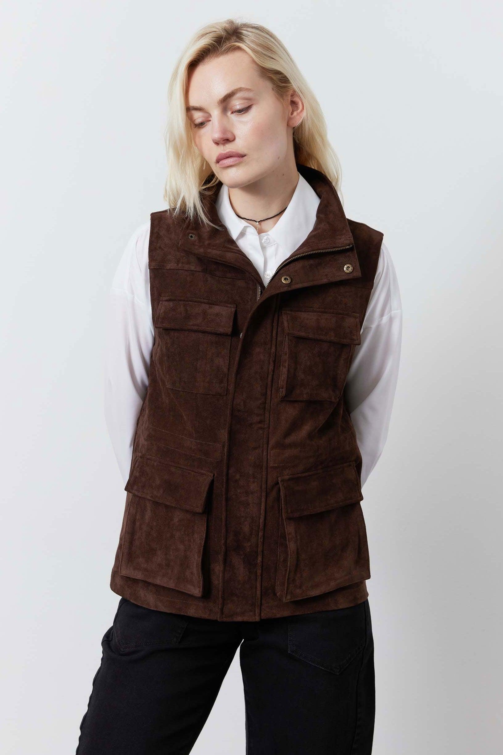 Long Vegan Suede Cargo Vest Product Image