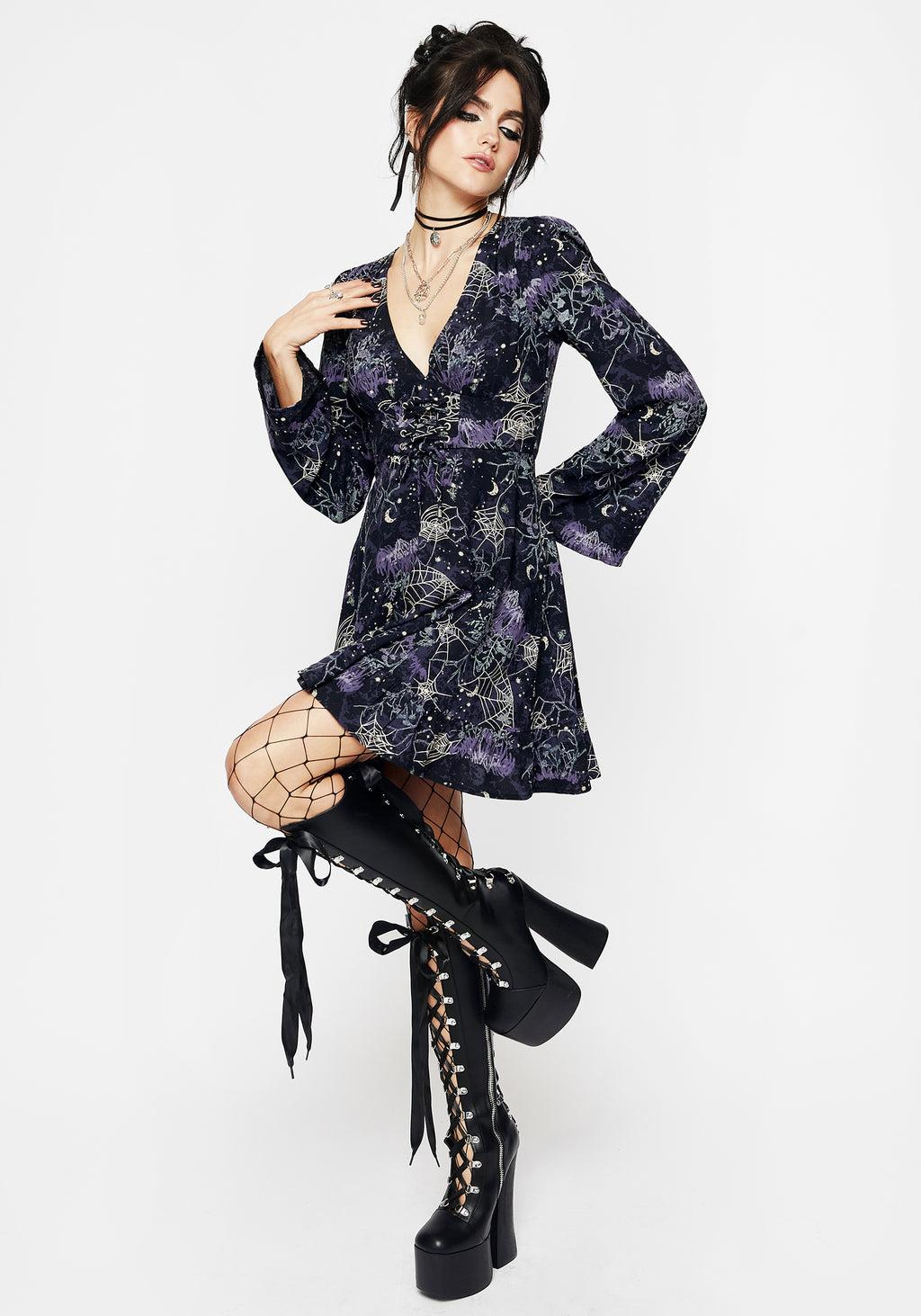 Hawthorn Flute Sleeve Lace Up Mini Dress Product Image