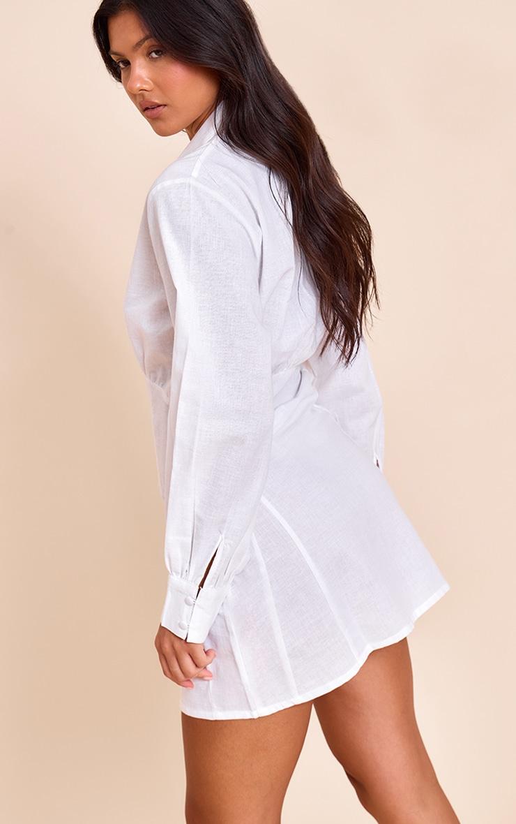 White Plunge Shirt Dress Product Image