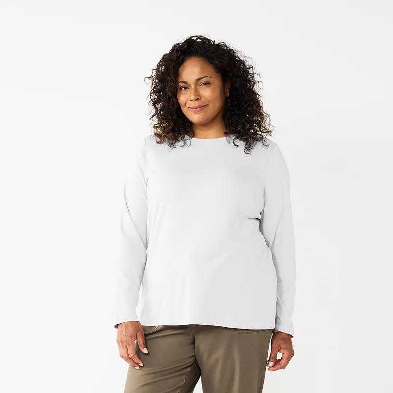 Plus Size Croft & Barrow® Essential Crewneck Long Sleeve Tee, Women's, Size: 4XL, White Product Image