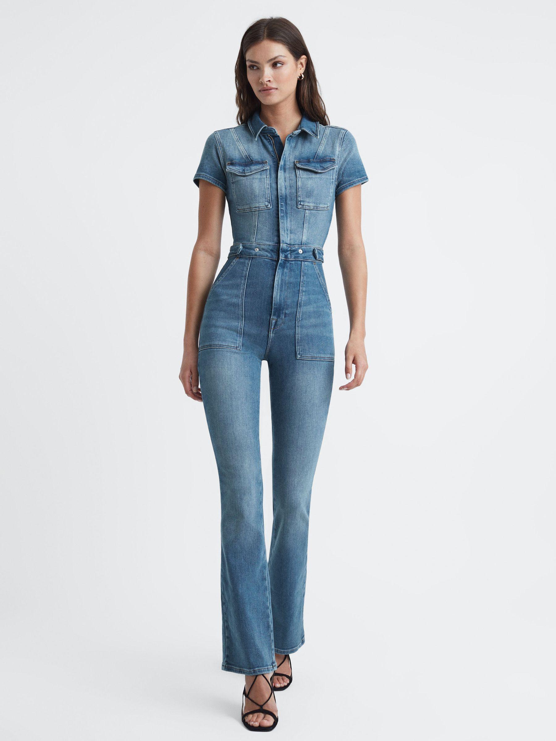 Good American Denim Bootcut Jumpsuit in Blue Product Image